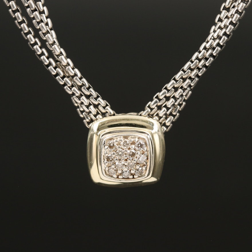 David Yurman Sterling Pavé Diamond Necklace with 18K Accent