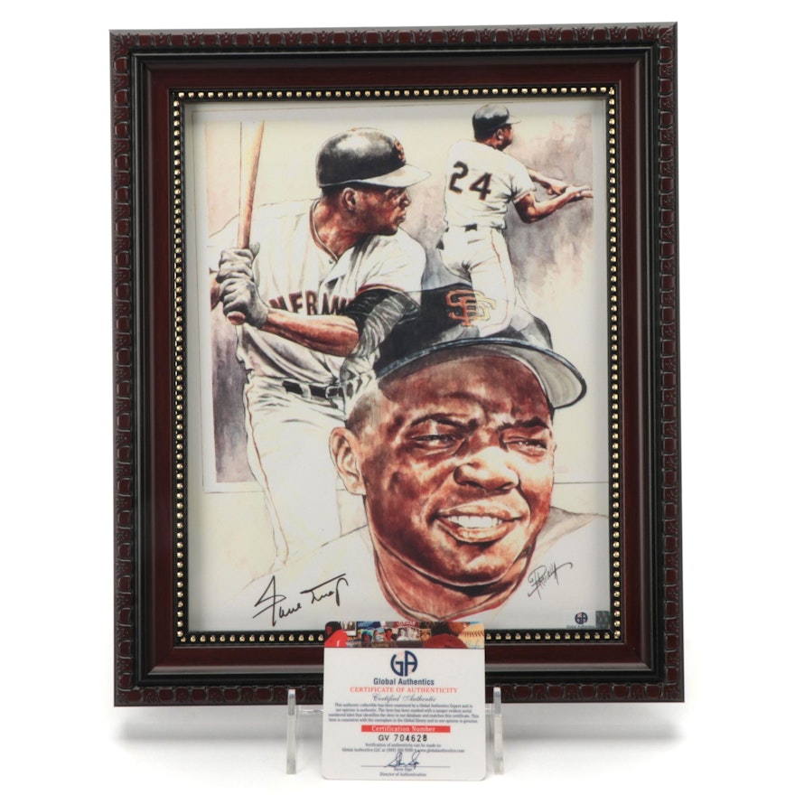 Willie Mays Signed San Francisco Giants Baseball Action Print, COA