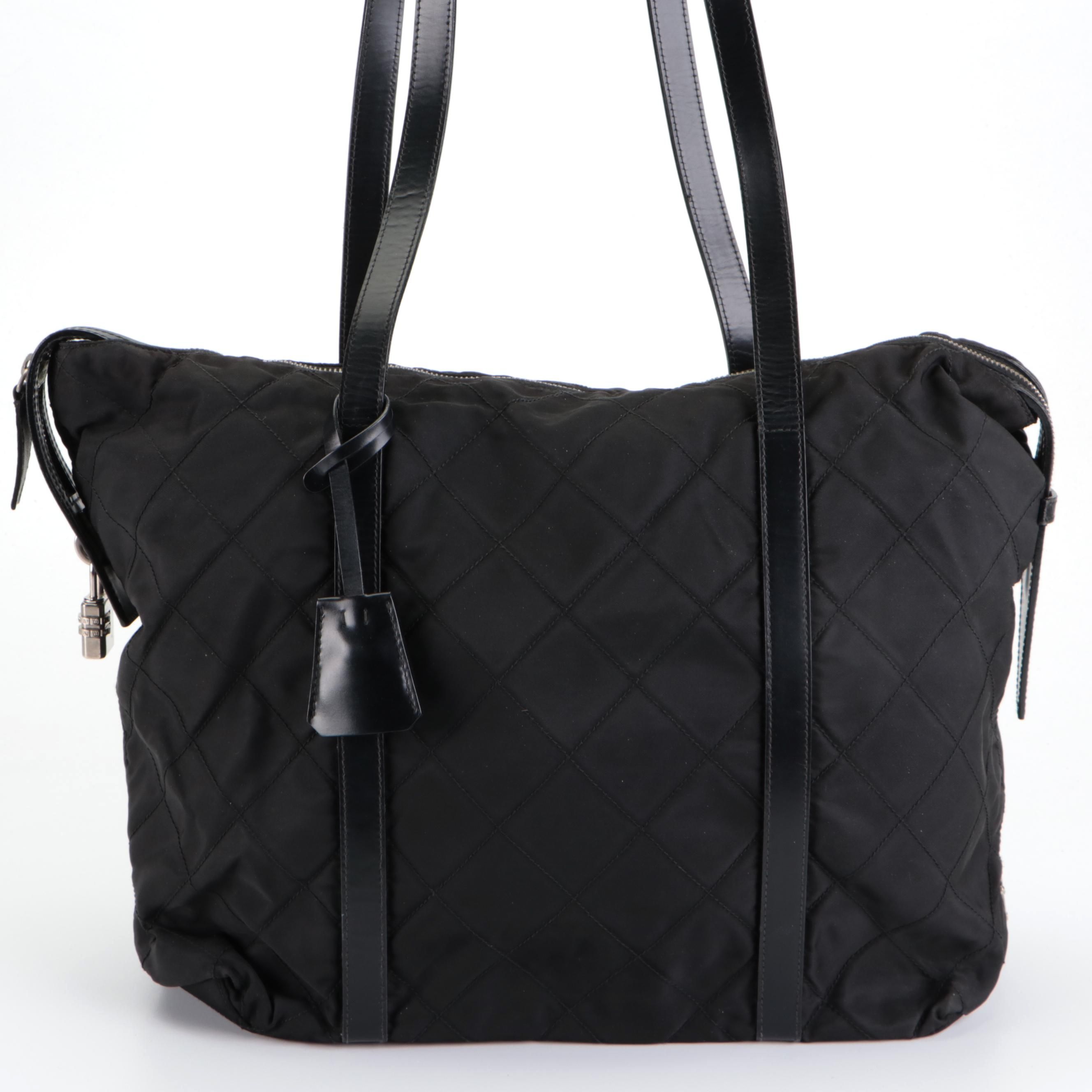 Prada Shoulder Shopper Tote in Black Quilted Nylon Tessuto and Leather