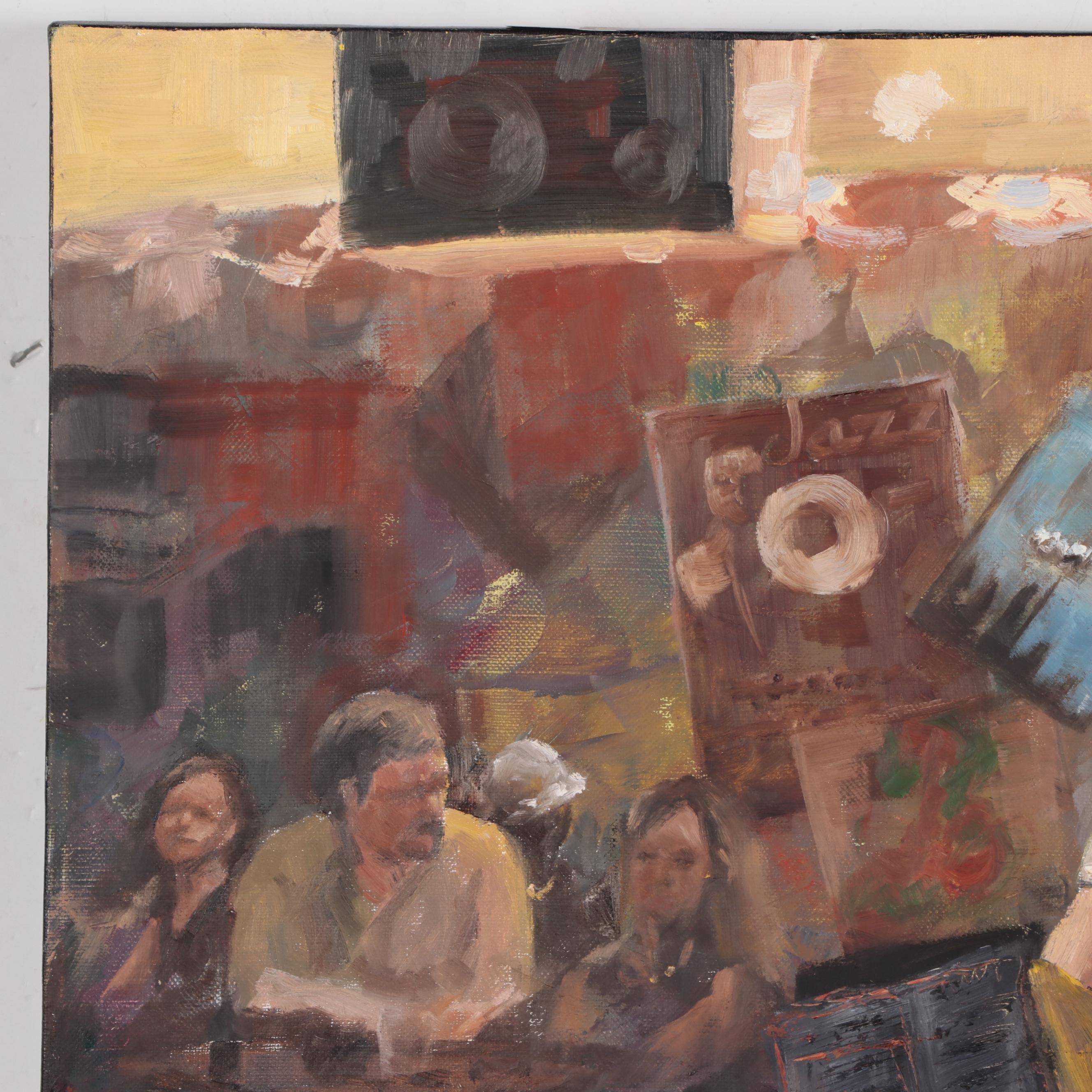 Kaz Ooka Oil Painting "Playing for Guest Musician," 2006