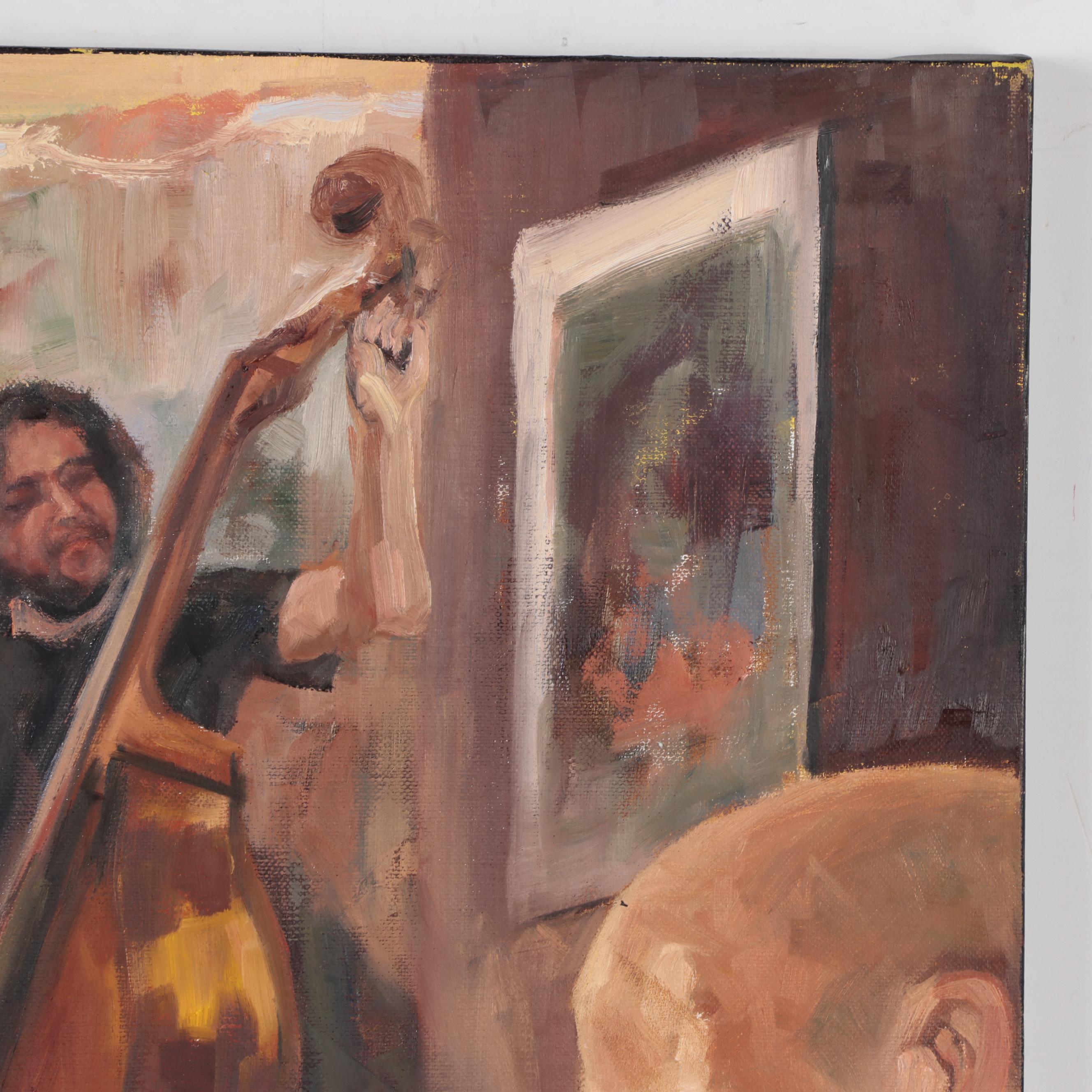 Kaz Ooka Oil Painting "Playing for Guest Musician," 2006