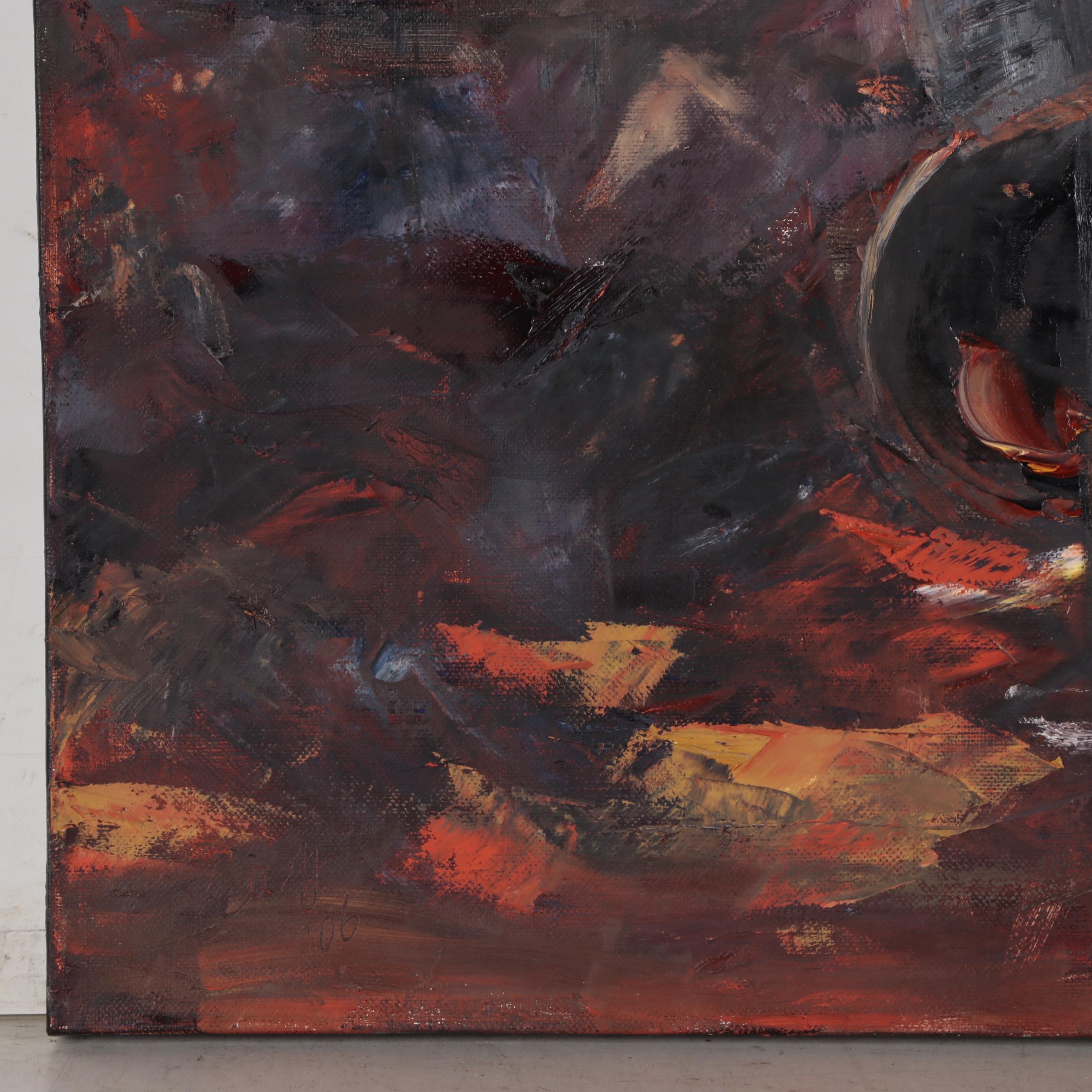 Kaz Ooka Oil Painting "Playing for Guest Musician," 2006