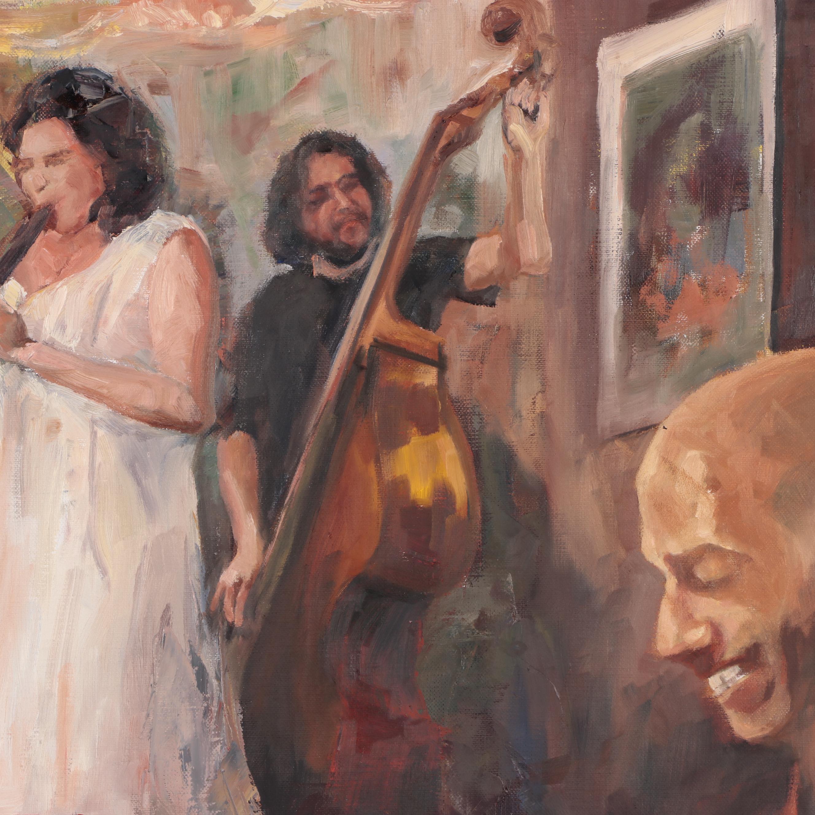 Kaz Ooka Oil Painting "Playing for Guest Musician," 2006
