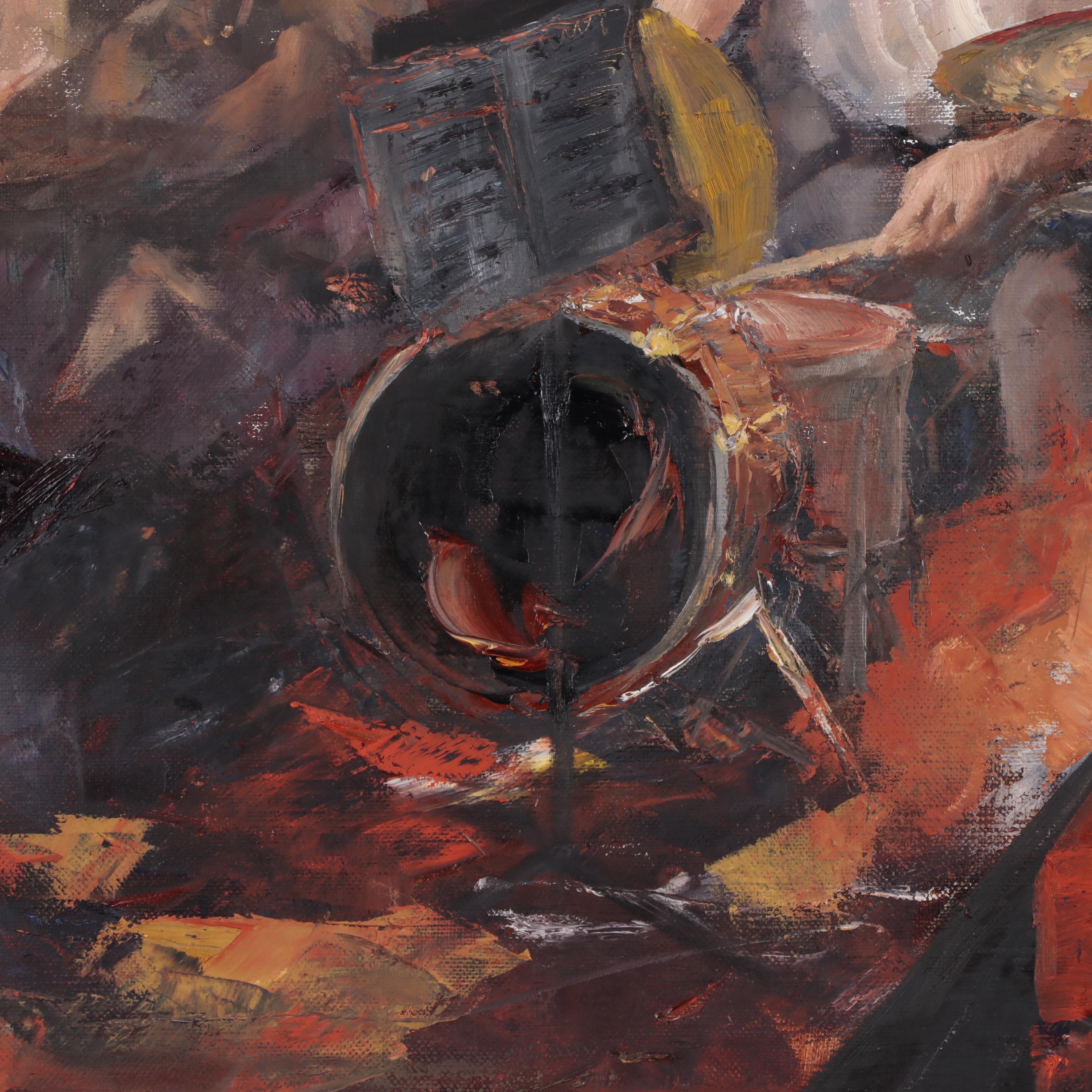 Kaz Ooka Oil Painting "Playing for Guest Musician," 2006