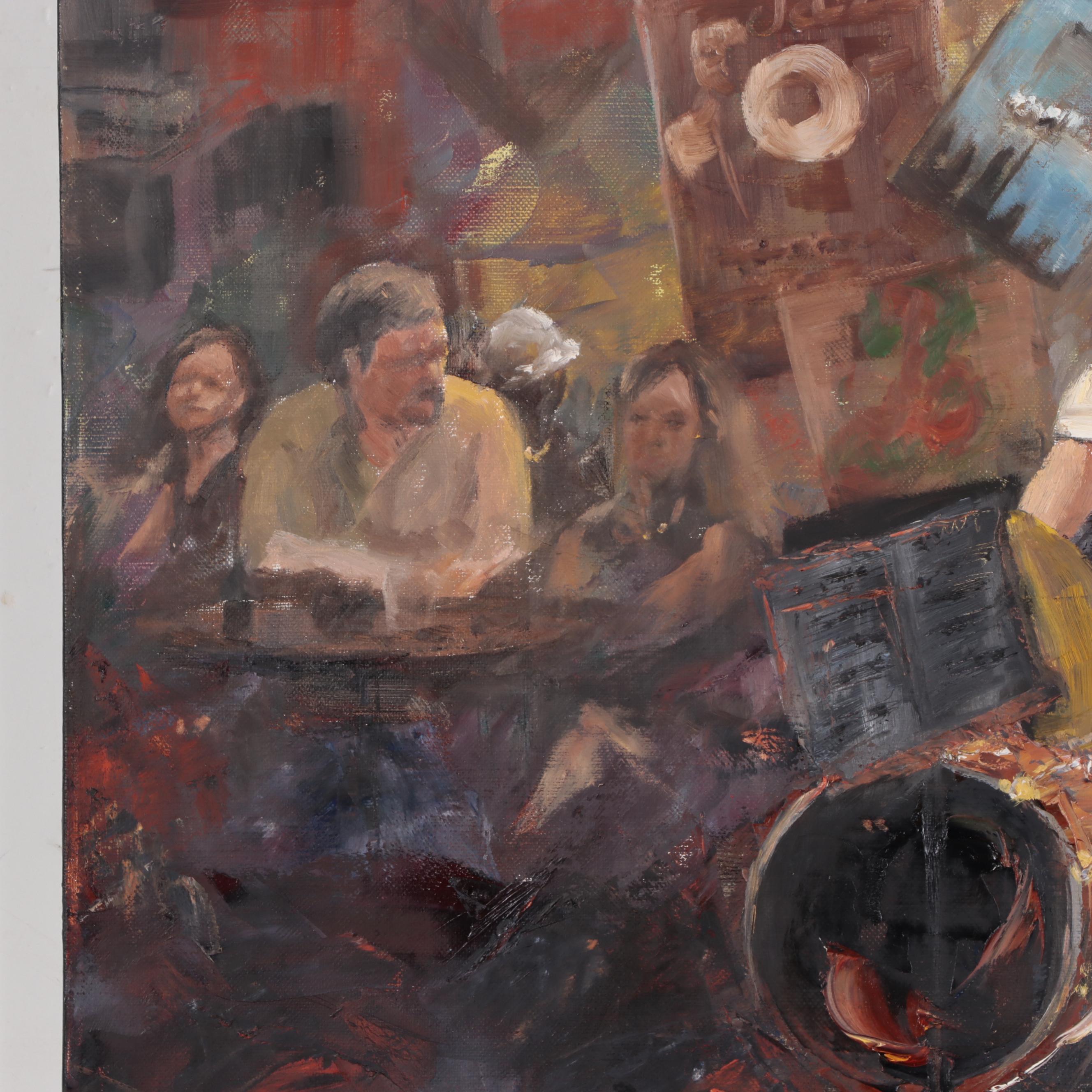 Kaz Ooka Oil Painting "Playing for Guest Musician," 2006