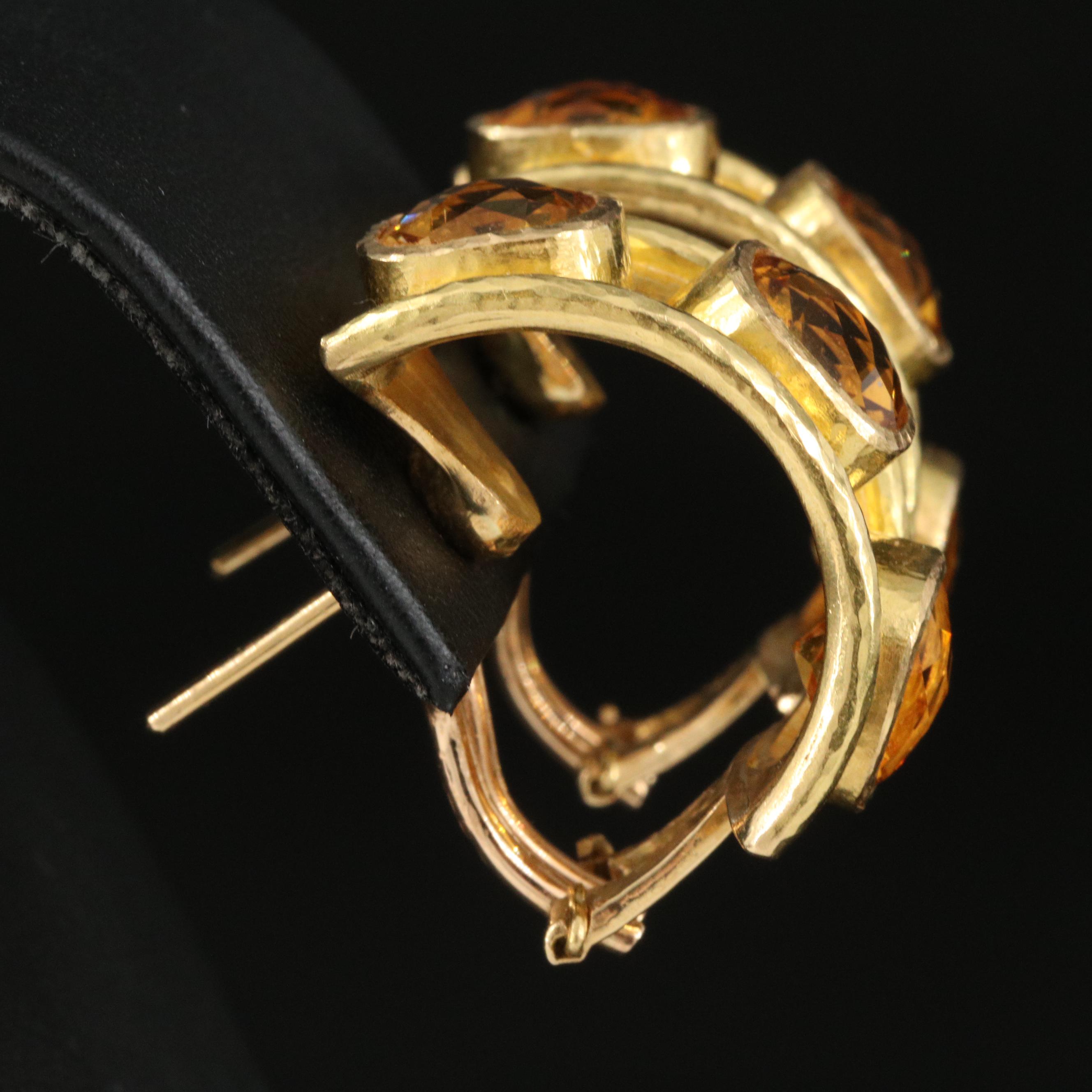 Elizabeth Locke 19K Hammered Finish Citrine J-Hoop Earrings