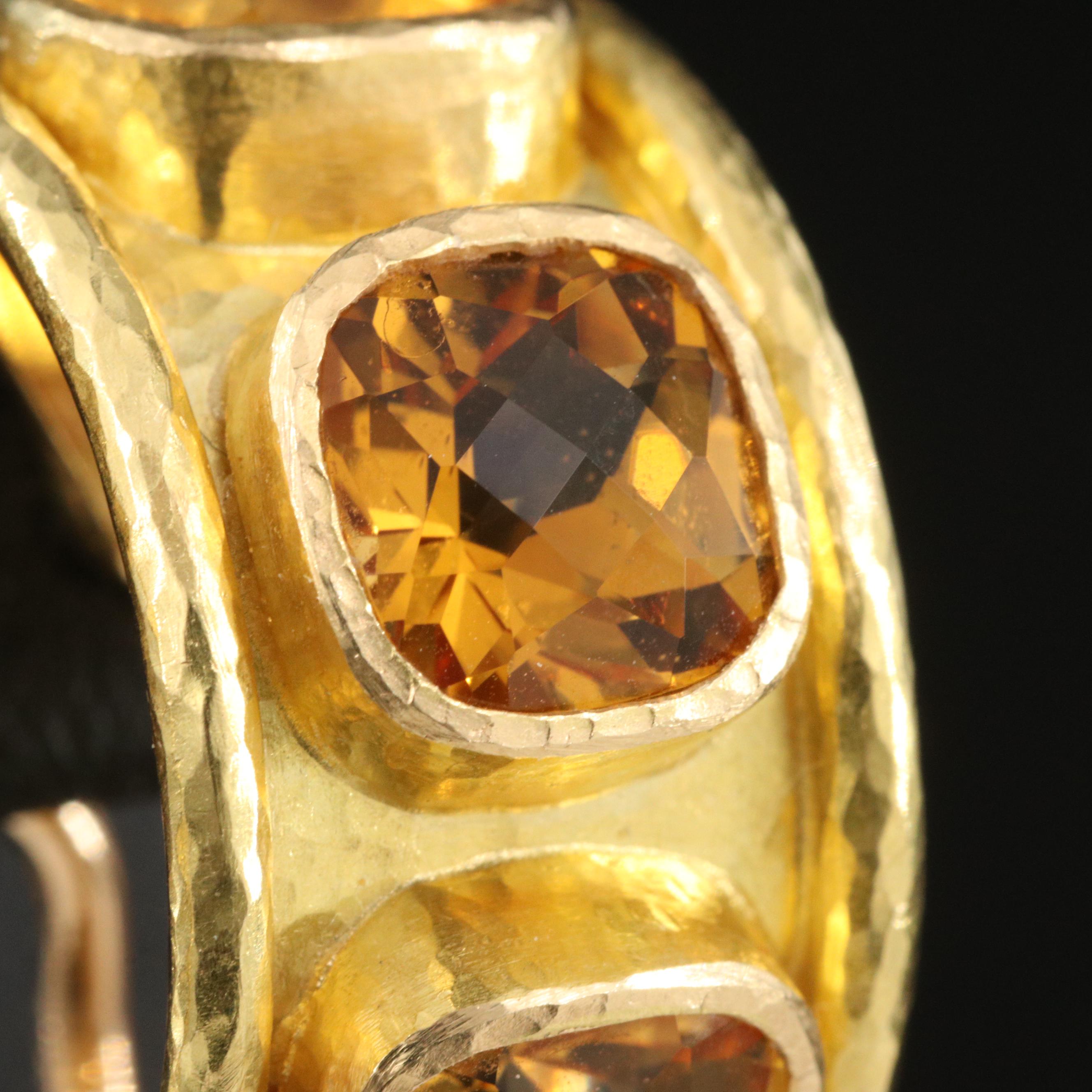 Elizabeth Locke 19K Hammered Finish Citrine J-Hoop Earrings