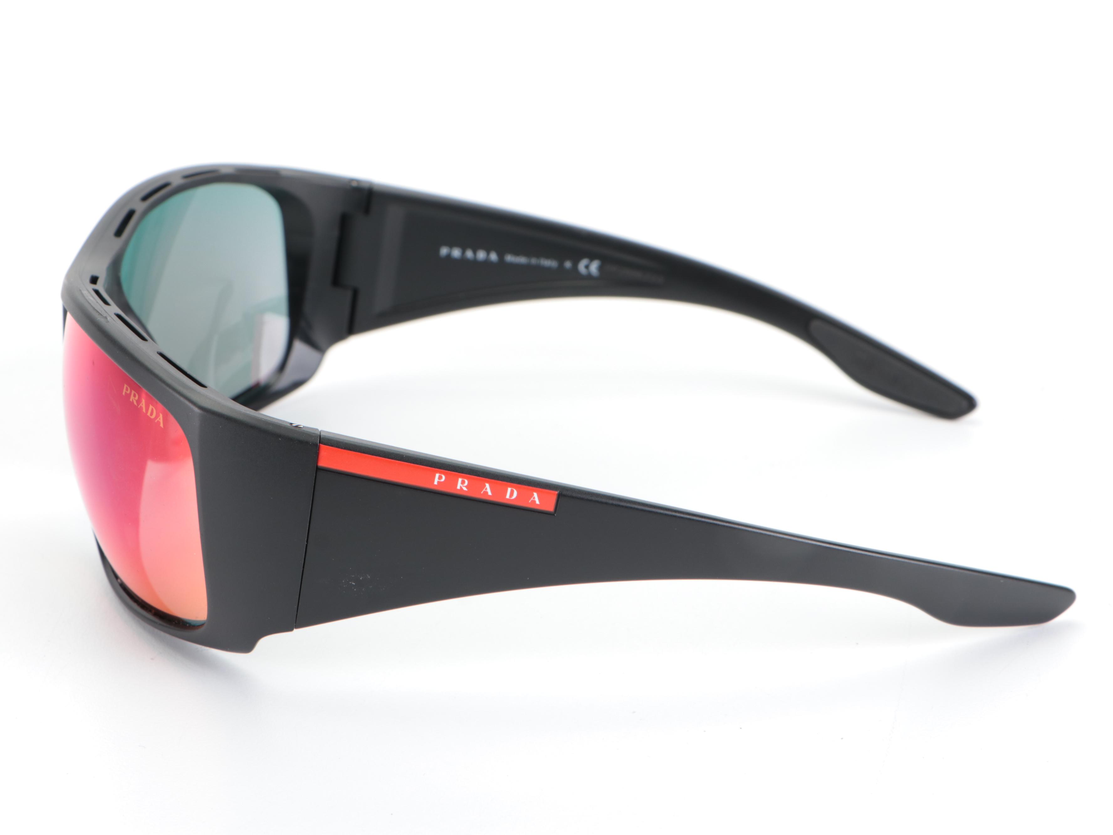 Prada Linea Rossa SPS04V Mirror Lens Sunglasses in Matte Black with Box and Case