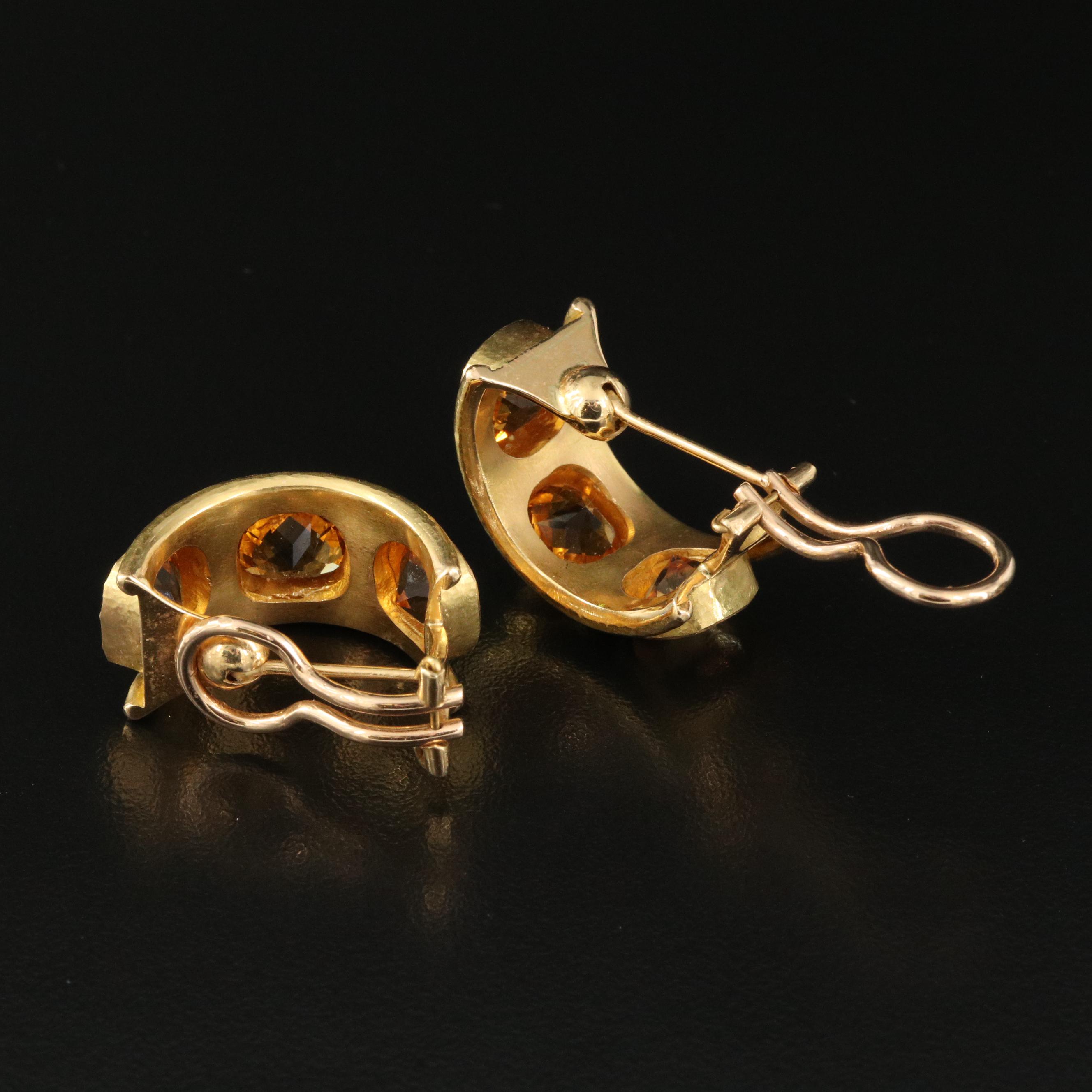 Elizabeth Locke 19K Hammered Finish Citrine J-Hoop Earrings