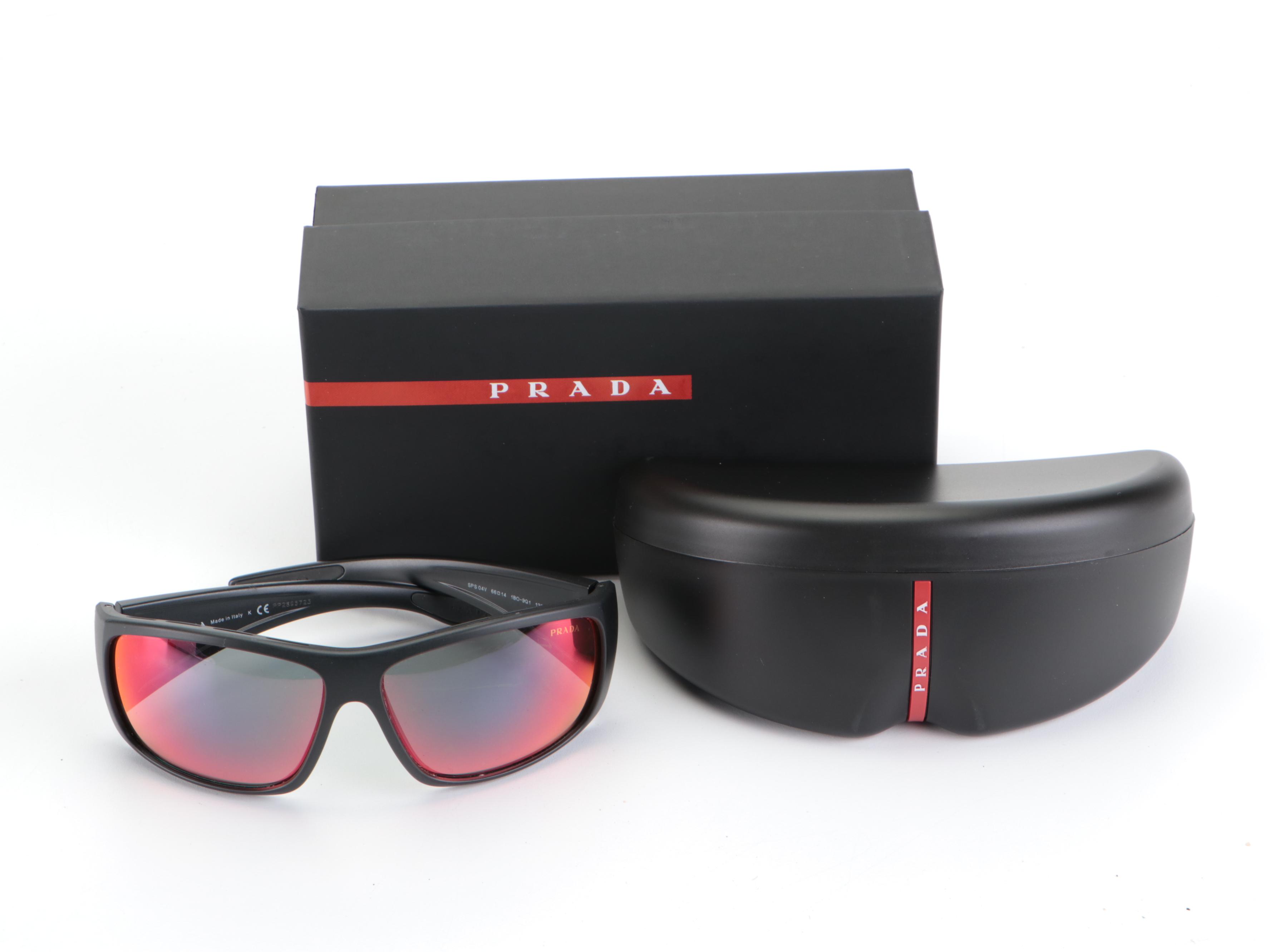 Prada Linea Rossa SPS04V Mirror Lens Sunglasses in Matte Black with Box and Case