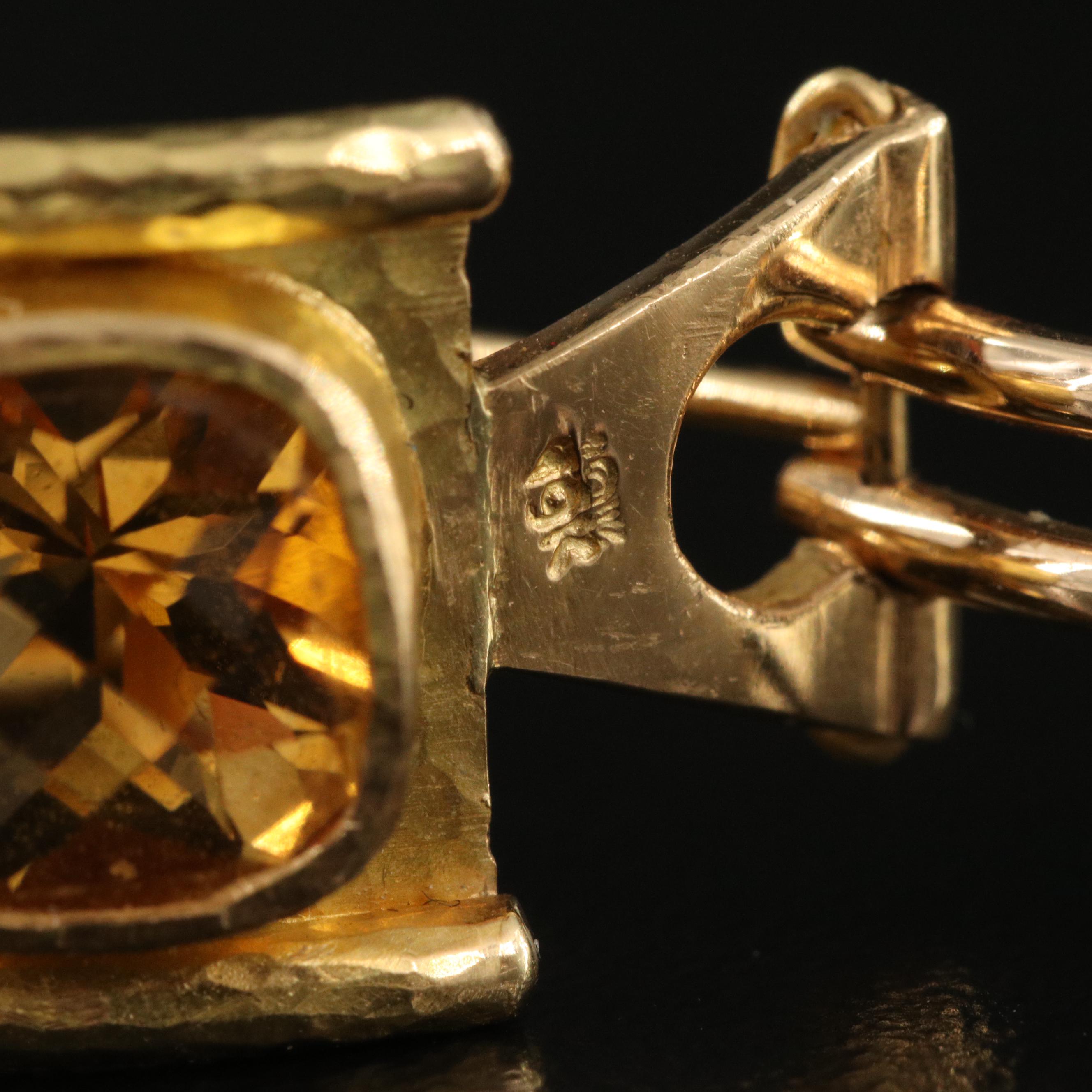 Elizabeth Locke 19K Hammered Finish Citrine J-Hoop Earrings