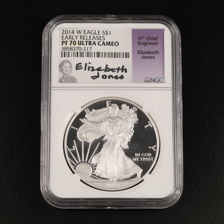 Elizabeth Jones Signed NGC PF70 Ultra Cameo 2014-W $1 Silver American Eagle