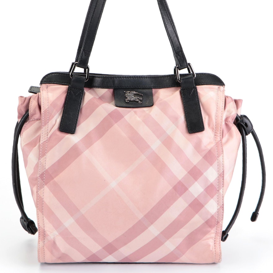 Burberry Tote in Pink Nylon Check with Leather Trim