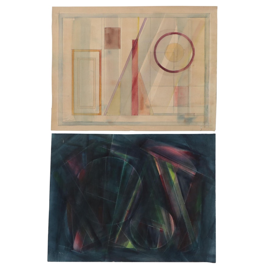 Irving Tribach Abstract Mixed Media Paintings, Mid to Late 20th Century