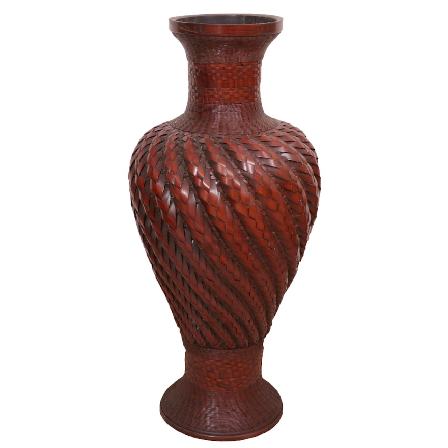 Wicker Woven and Braided Split Cane Floor Vase