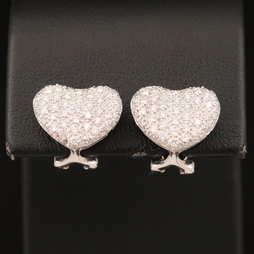 18K 0.91 CTW Pavé Diamond Heart Clip Earrings