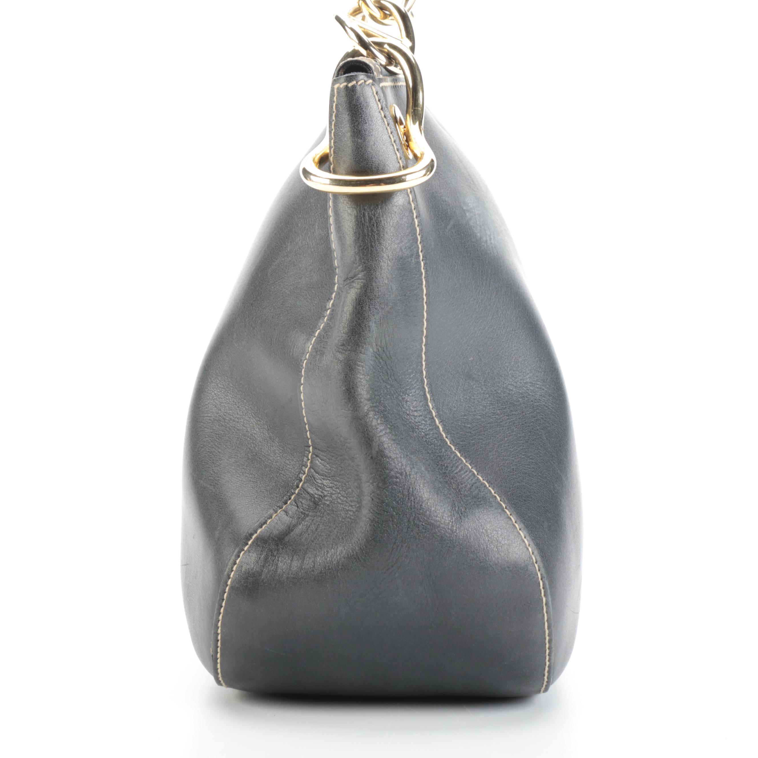 Prada Shoulder Bag in Contrast Stitched Midnight Blue Leather with Chain Strap