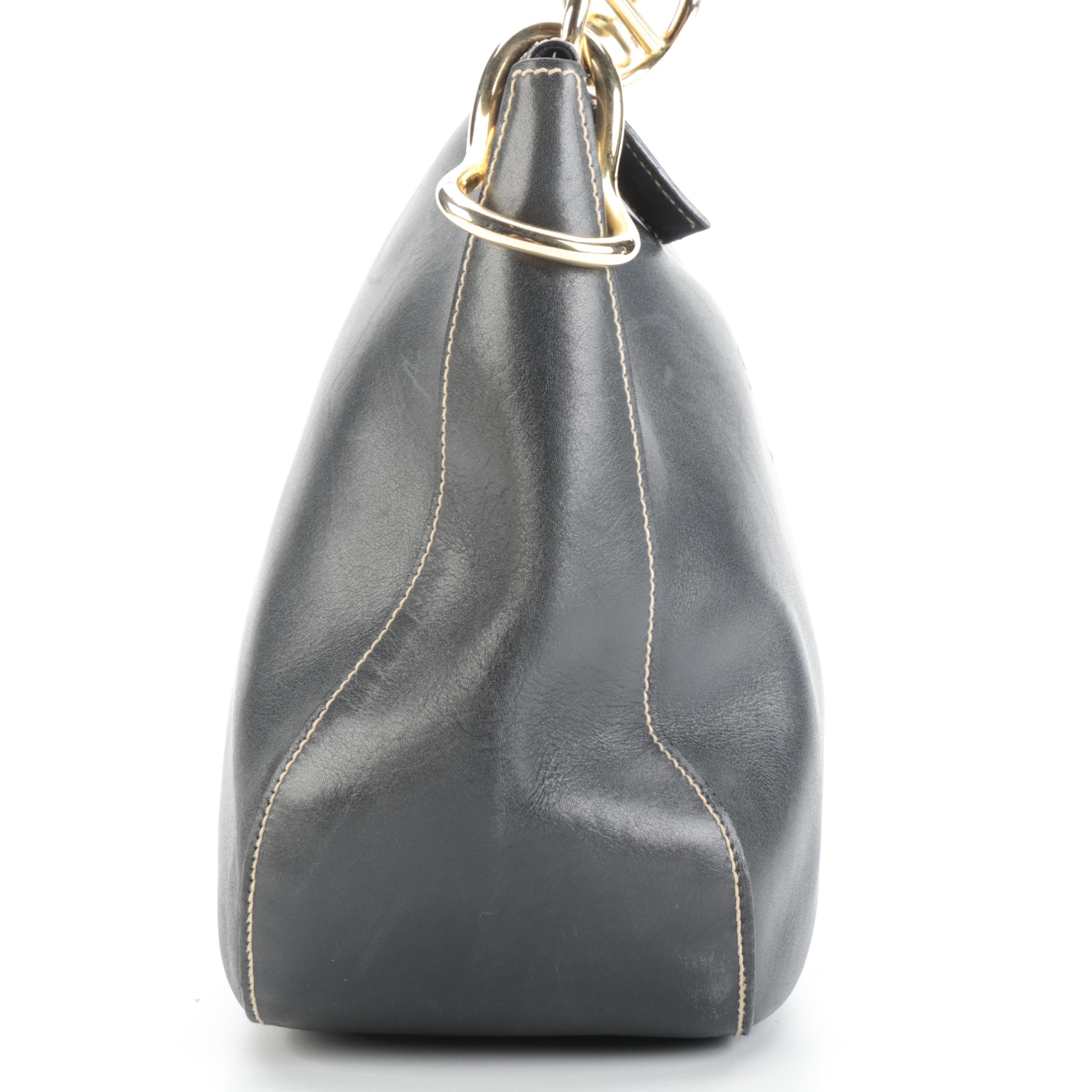 Prada Shoulder Bag in Contrast Stitched Midnight Blue Leather with Chain Strap