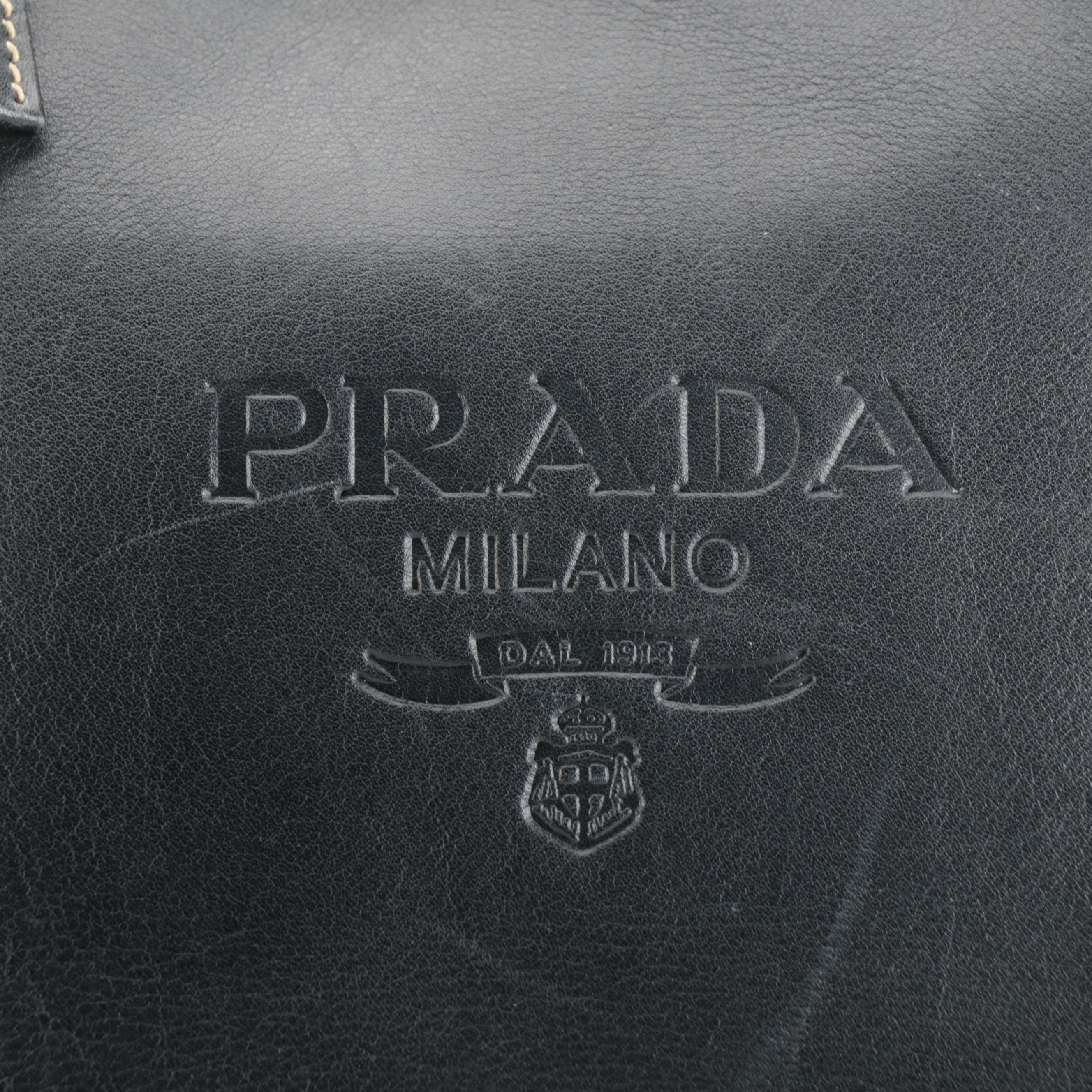 Prada Shoulder Bag in Contrast Stitched Midnight Blue Leather with Chain Strap