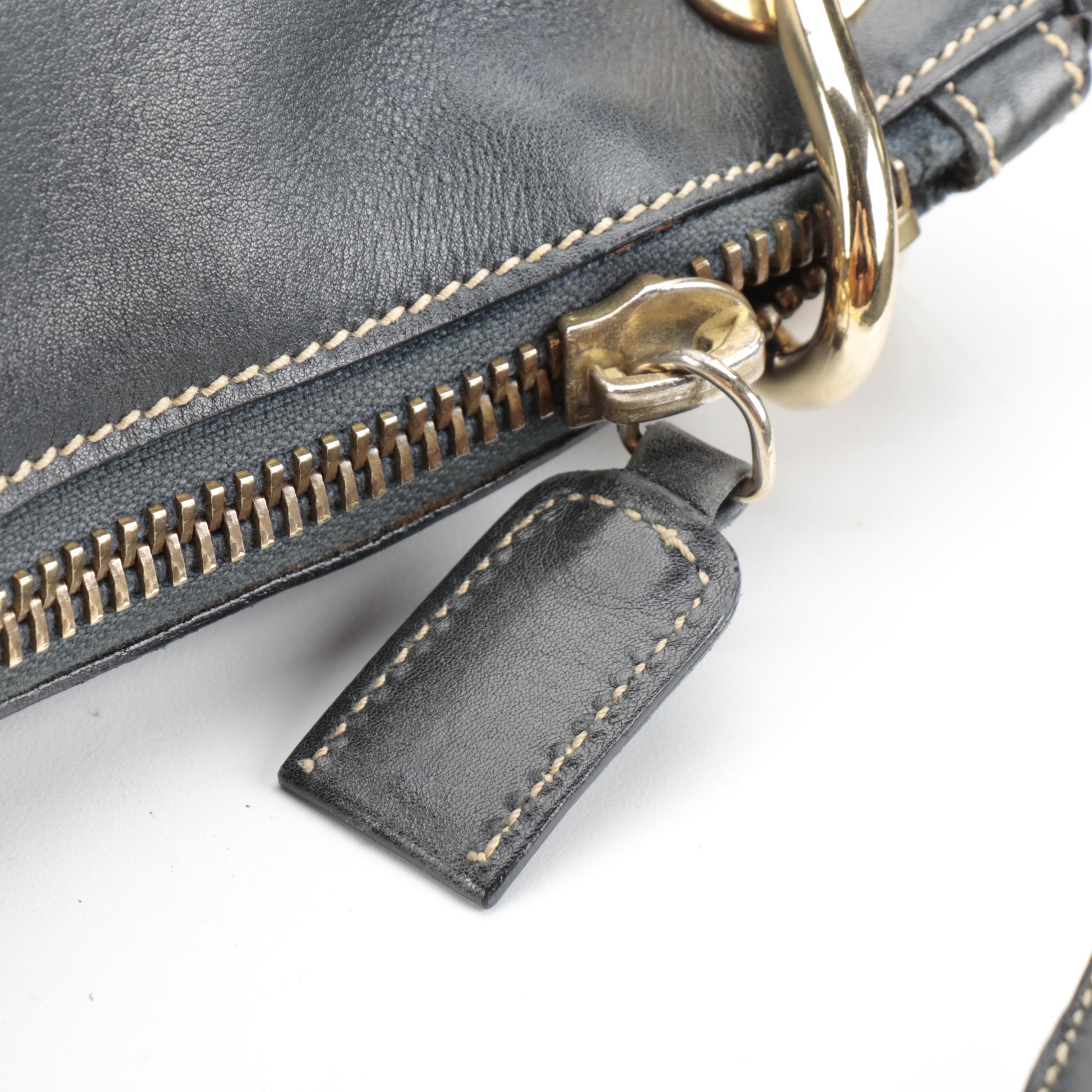 Prada Shoulder Bag in Contrast Stitched Midnight Blue Leather with Chain Strap