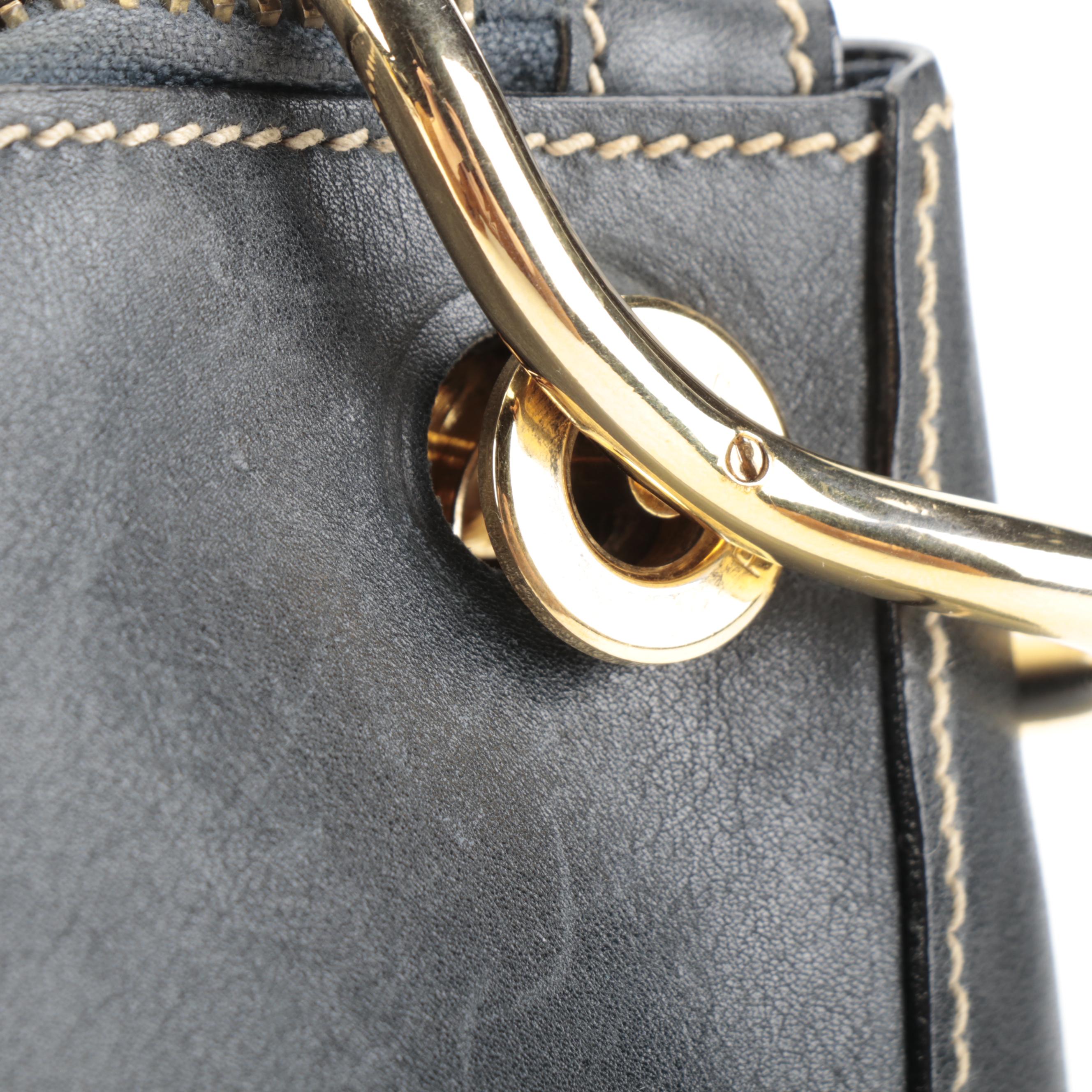 Prada Shoulder Bag in Contrast Stitched Midnight Blue Leather with Chain Strap