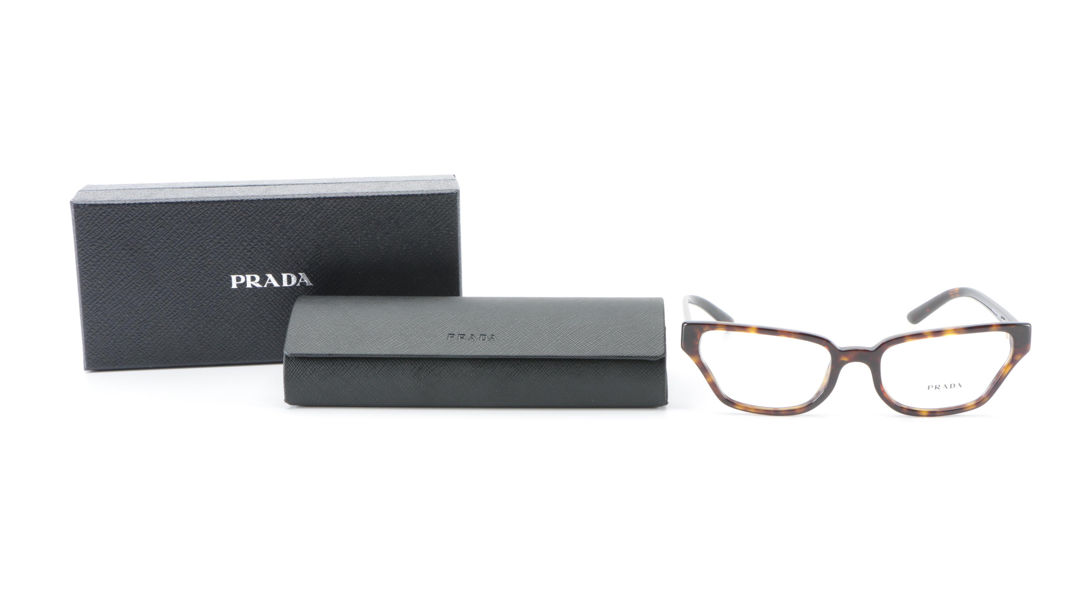 Prada VPR 04X Modified Cat Eye Eyeglasses in Dark Havana with Case