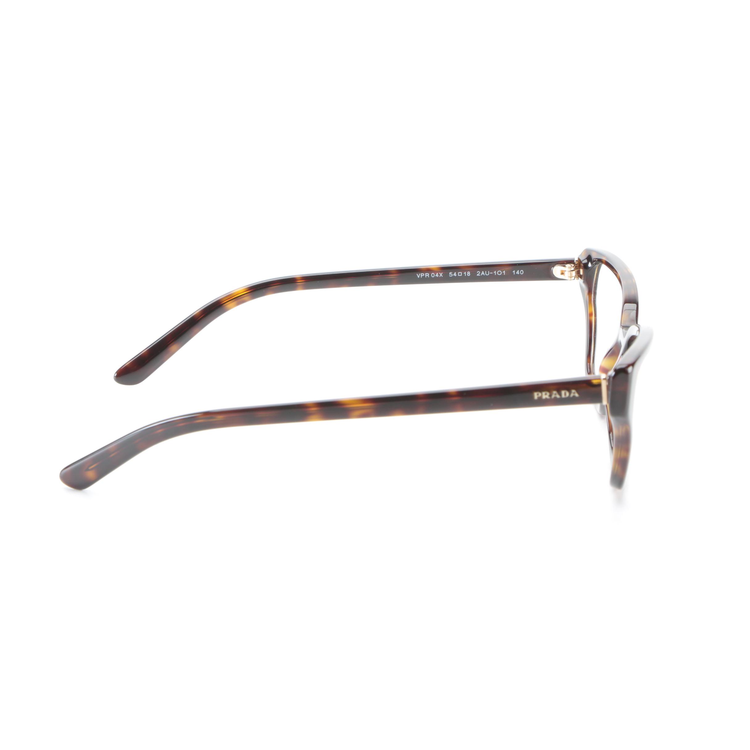 Prada VPR 04X Modified Cat Eye Eyeglasses in Dark Havana with Case