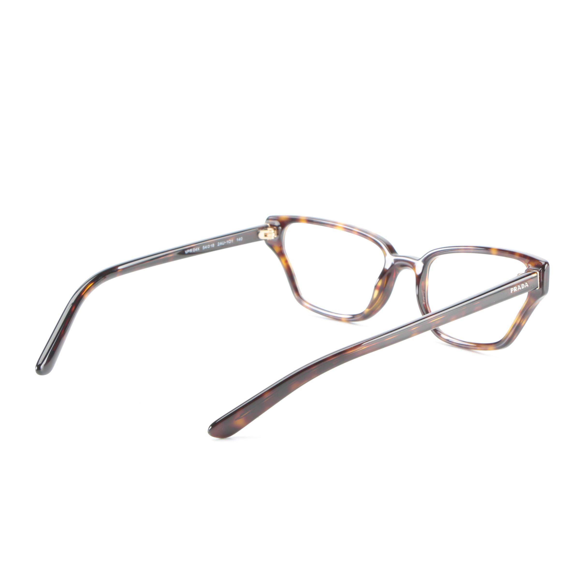 Prada VPR 04X Modified Cat Eye Eyeglasses in Dark Havana with Case