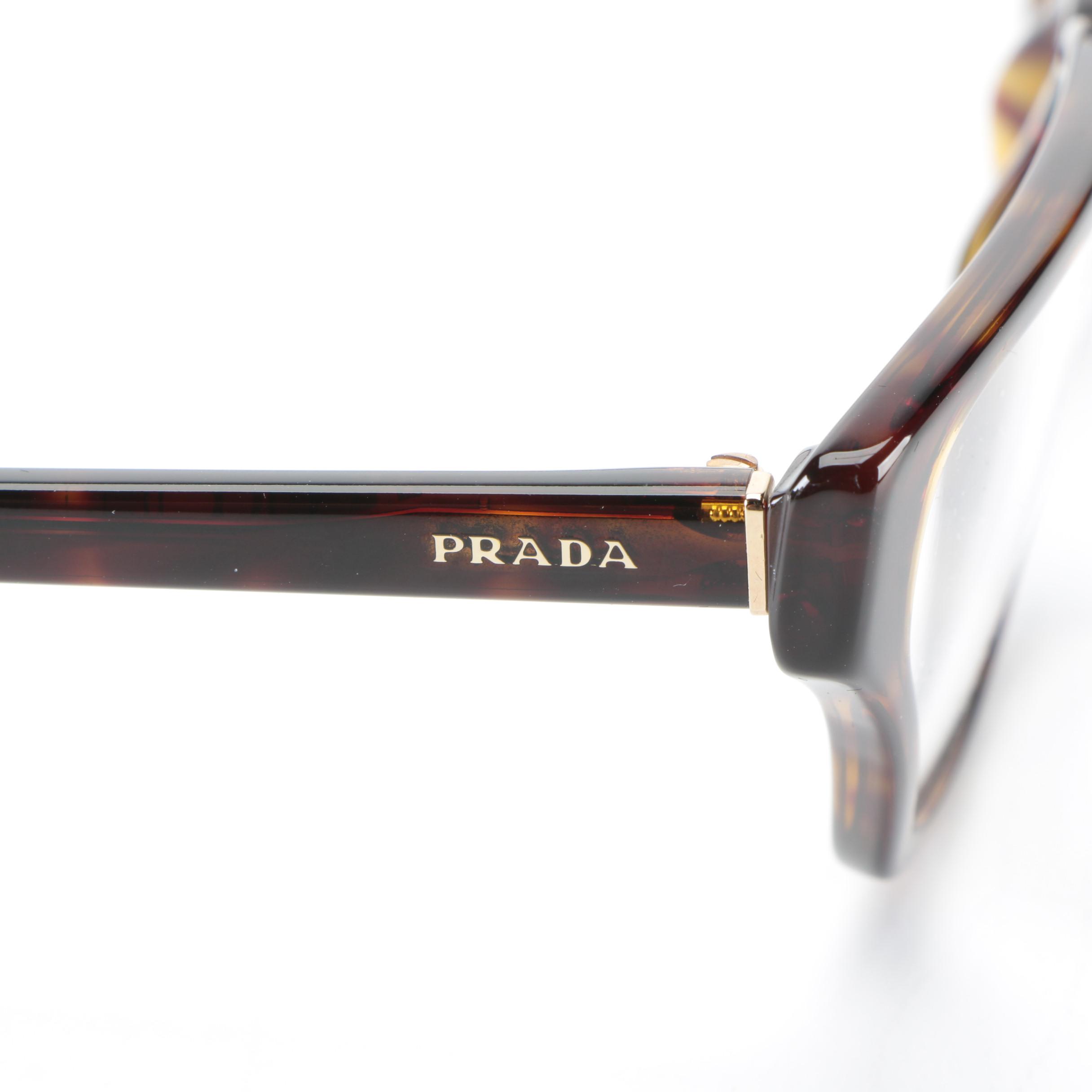 Prada VPR 04X Modified Cat Eye Eyeglasses in Dark Havana with Case