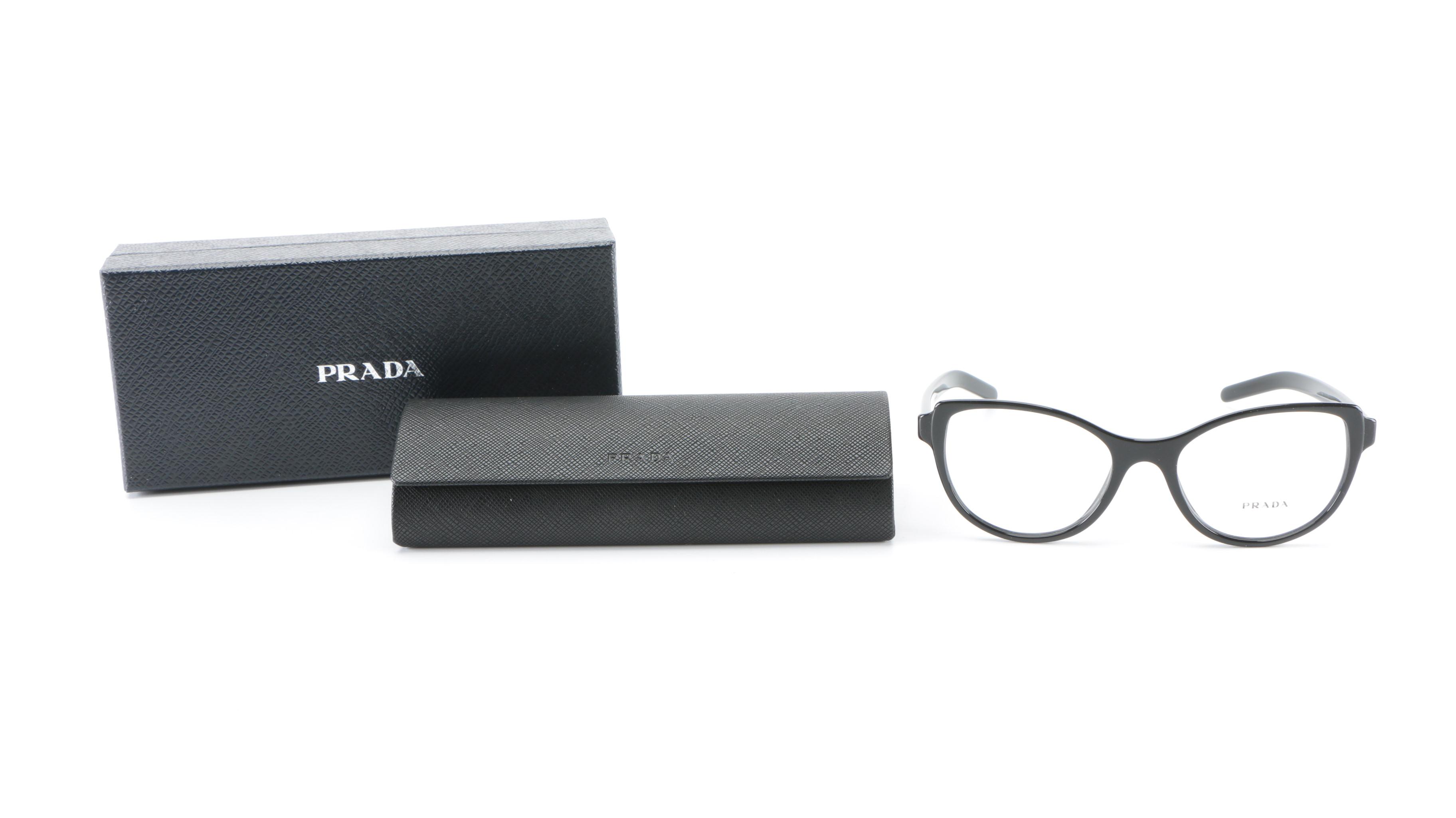 Prada VPR 12V Modified Cat Eye Eyeglasses in Black with Case