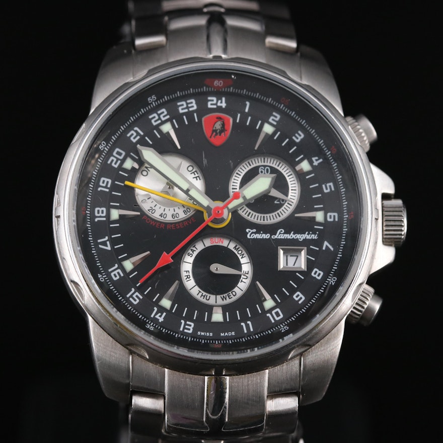Tonino Lamborghini Stainless Steel Chronograph Pilot Wristwatch