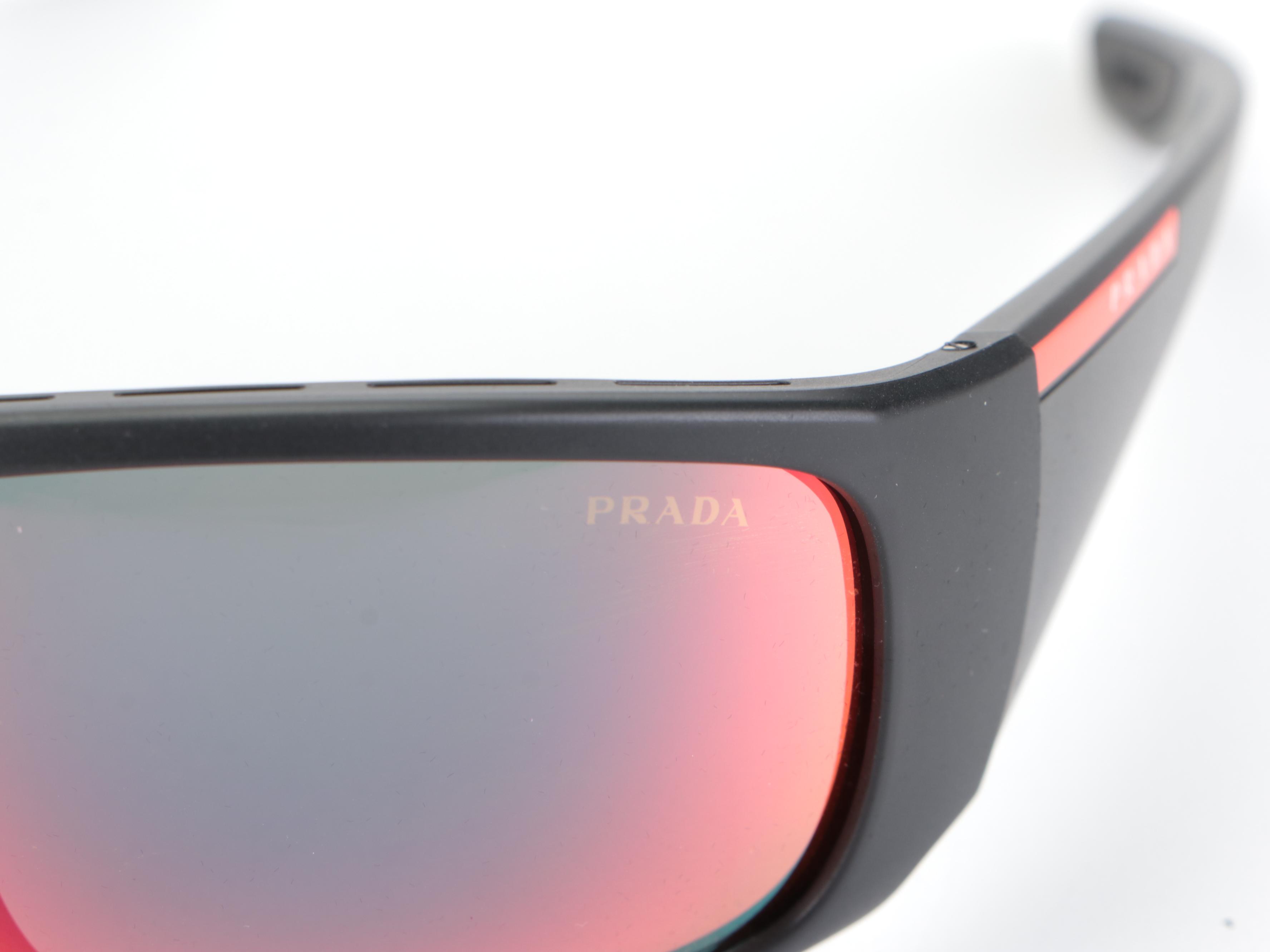 Prada Linea Rossa SPS 04V Shield Polarized Sunglasses in Black with Case