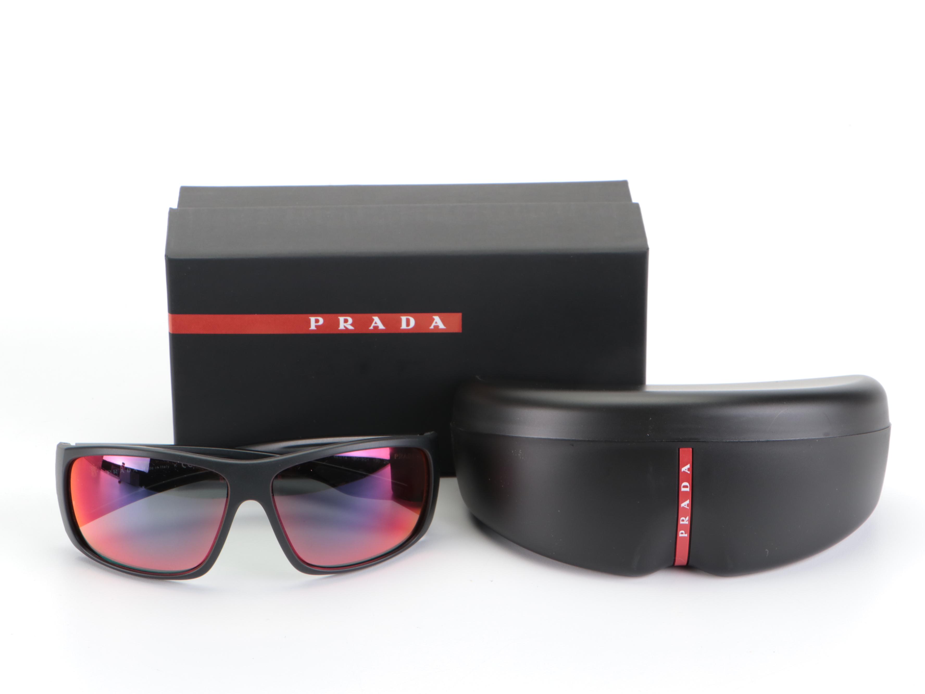 Prada Linea Rossa SPS 04V Shield Polarized Sunglasses in Black with Case