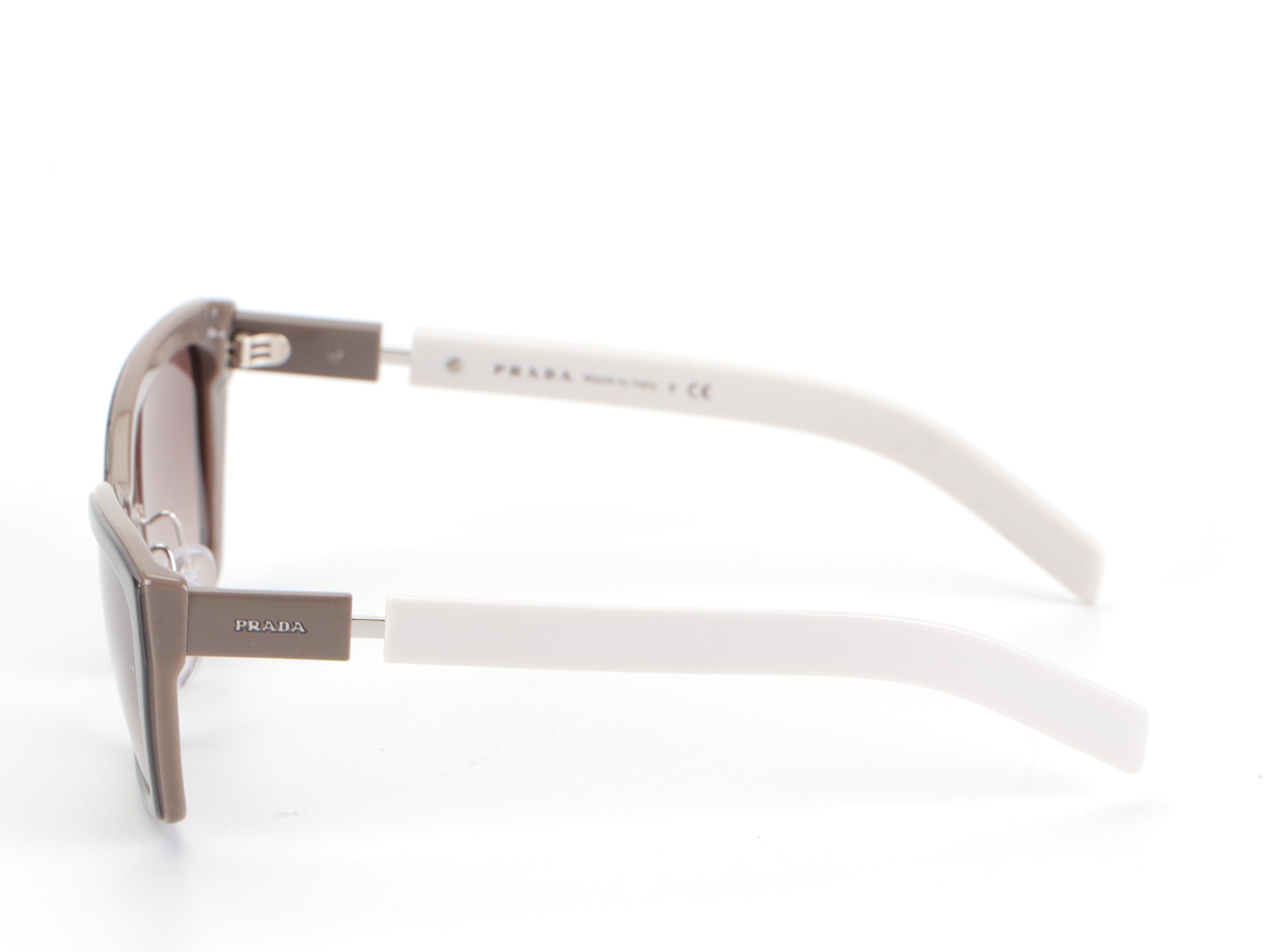 Prada SPR 14X Rectangular Sunglasses in Taupe and White with Case and Box