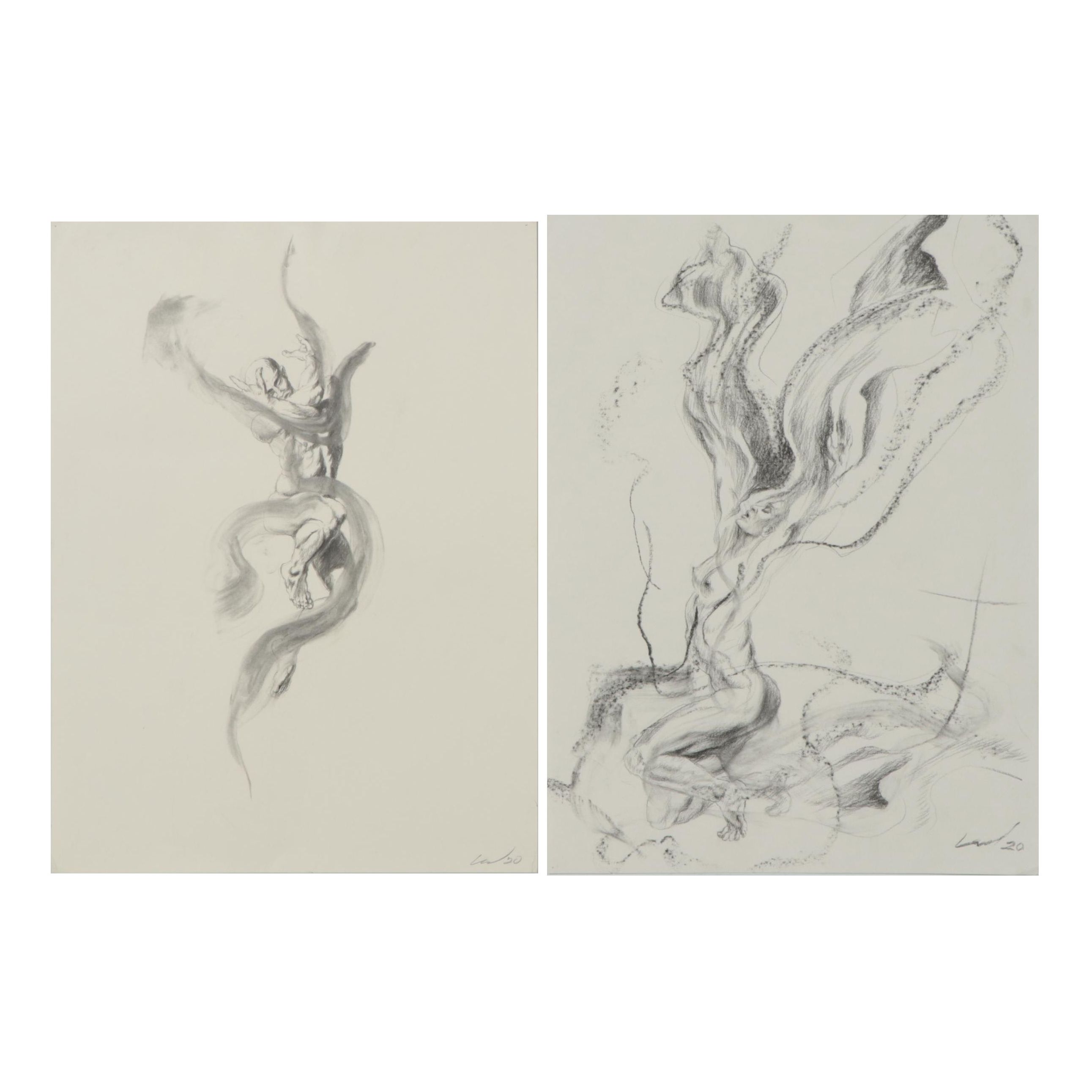 Richard Claraval Charcoal Drawings of Nude Figures, 2020