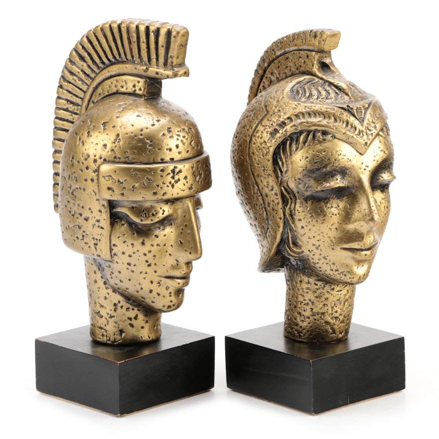 Brass Tone Composite Busts of Greek Spartans