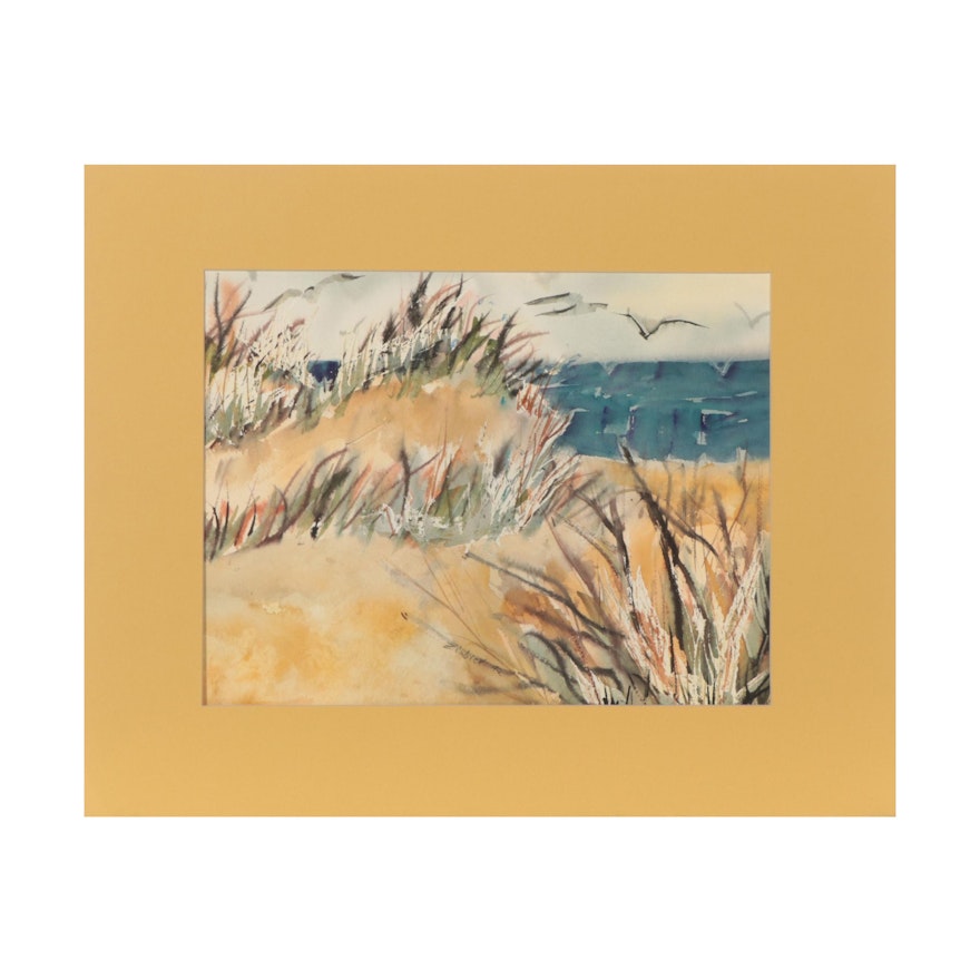 Kathleen Zimbicki Impressionist Style Watercolor Painting of Coastal Scene, 1992