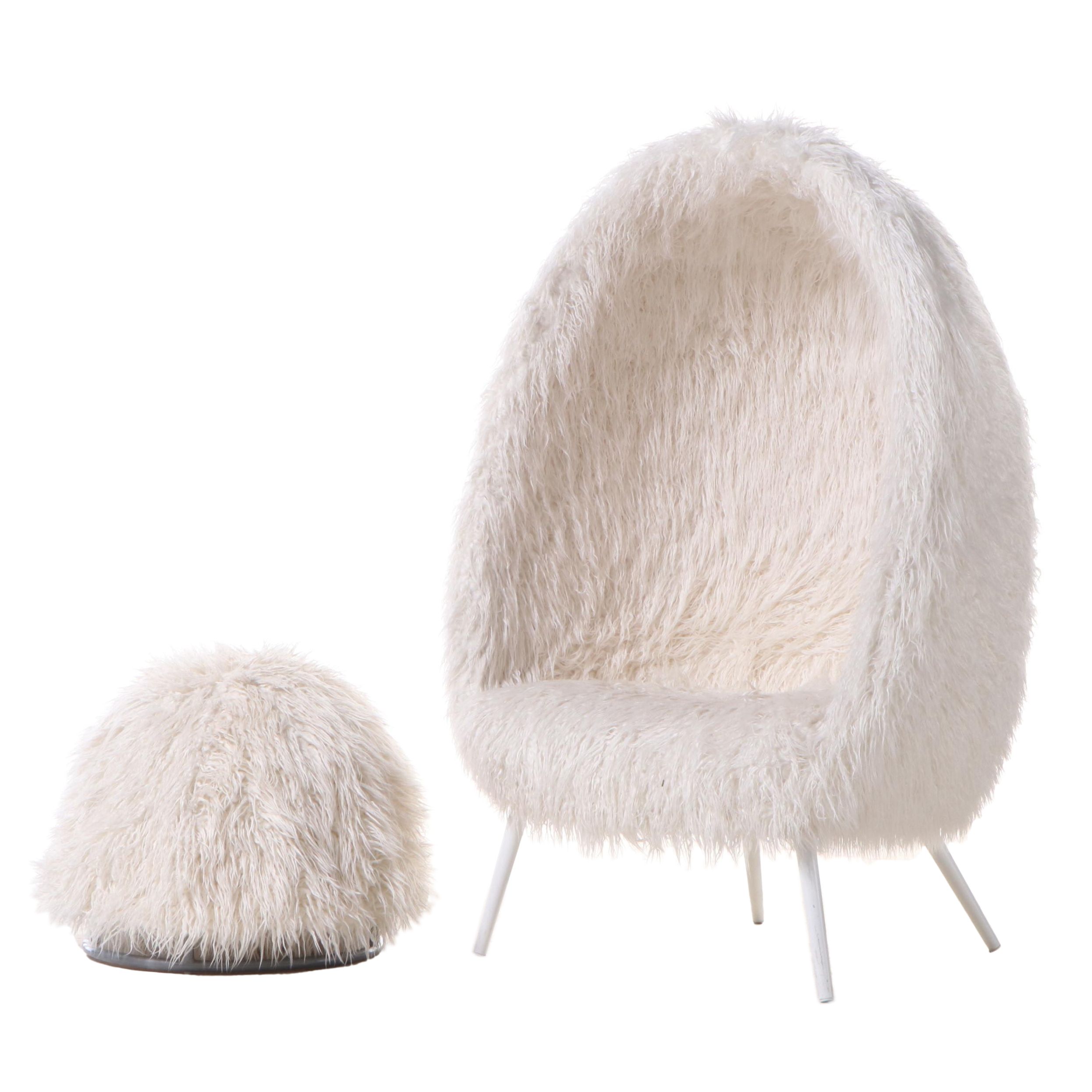 Pottery Barn Teen "Furlicious" Cave Chair Plus Faux-Fur Ottoman