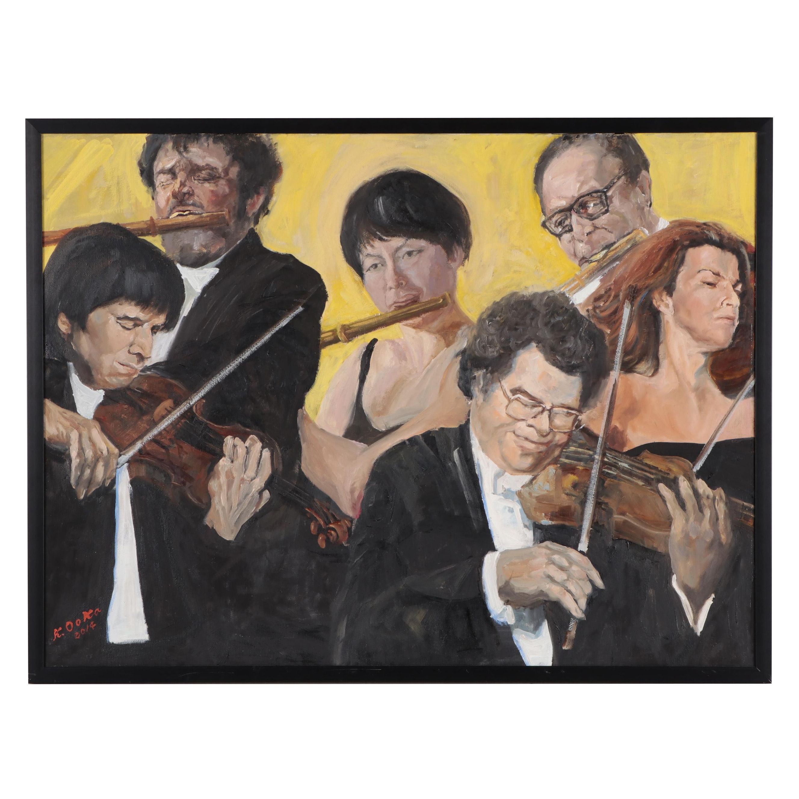 Kaz Ooka Oil Painting "Sanae and Musicians," 2014