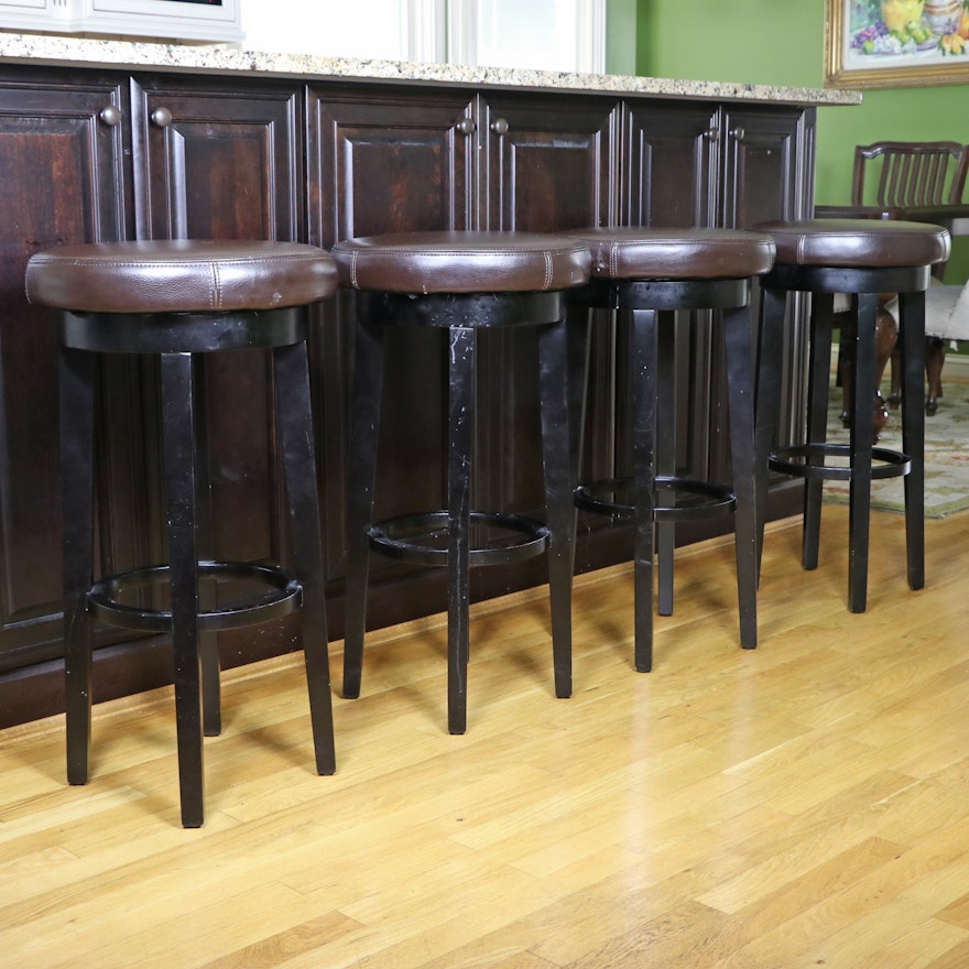 Brown Leather Swivel Bar Stools