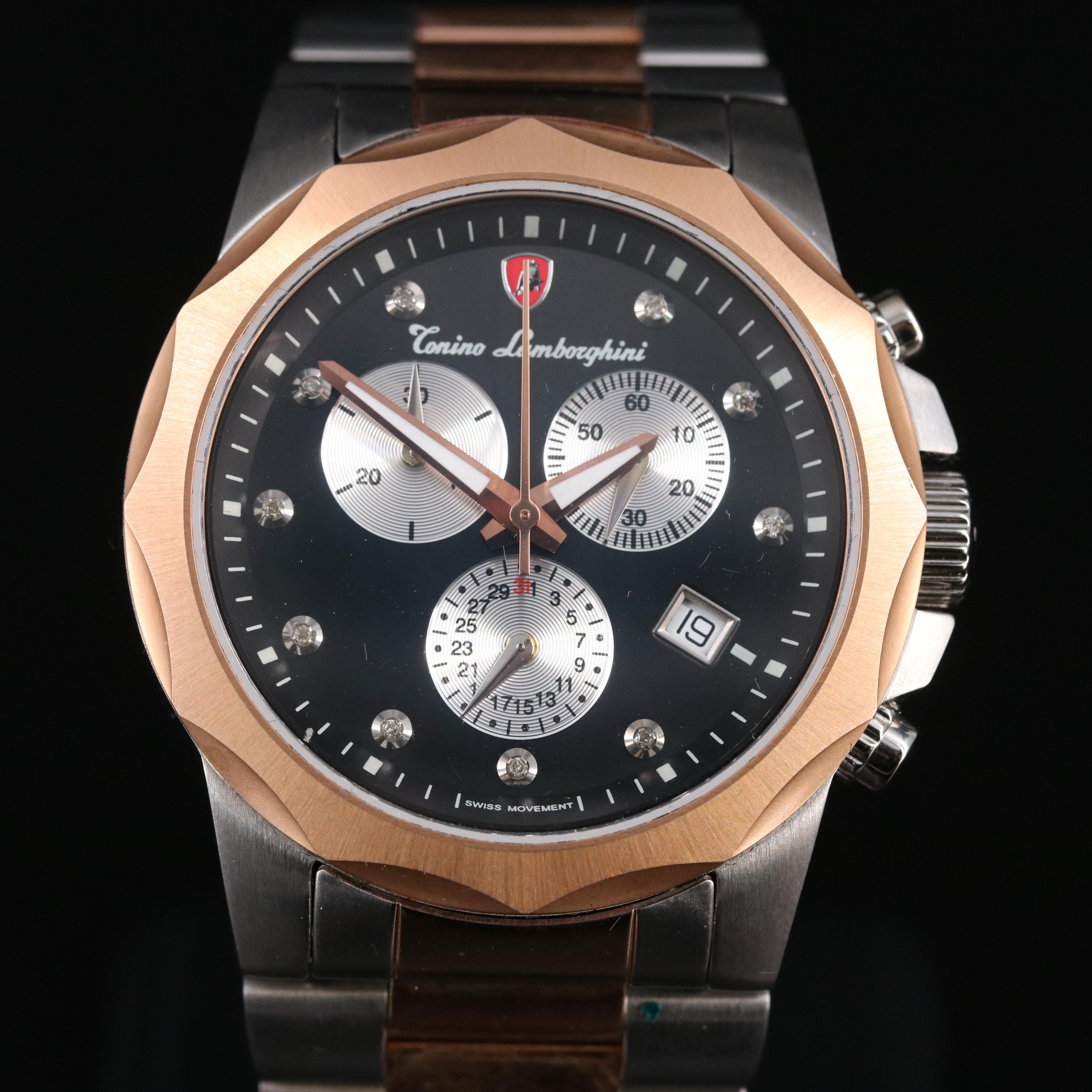 Tonino Lamborghini Diamond Dial Stainless Steel Chronograph Watch