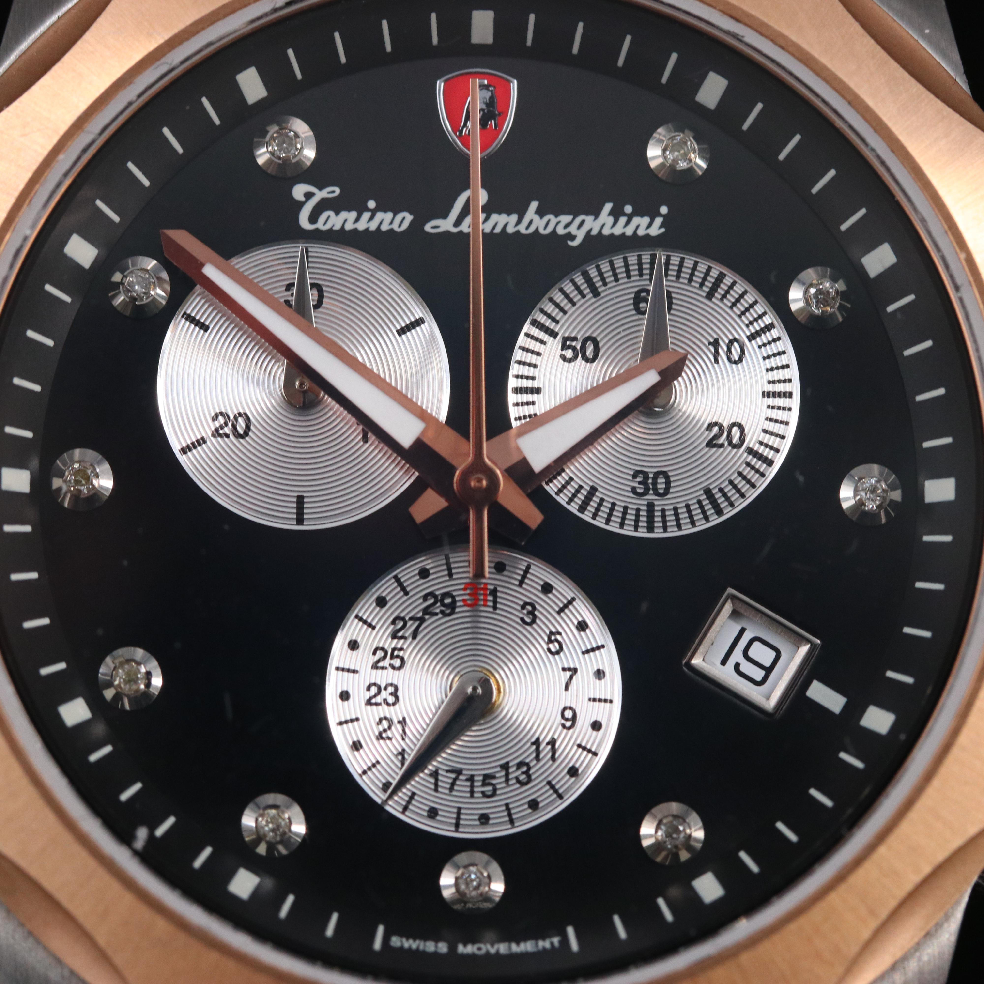 Tonino Lamborghini Diamond Dial Stainless Steel Chronograph Watch