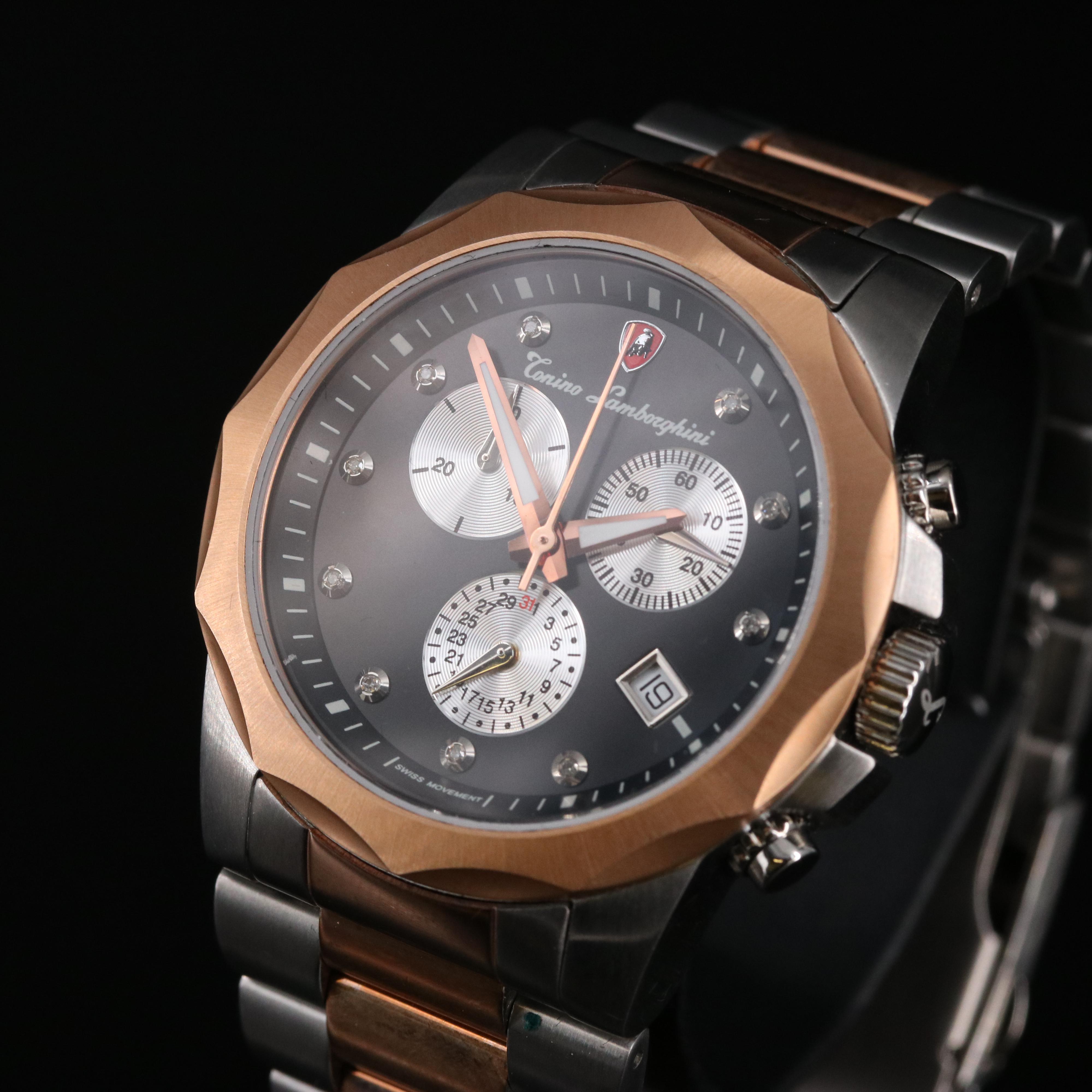 Tonino Lamborghini Diamond Dial Stainless Steel Chronograph Watch