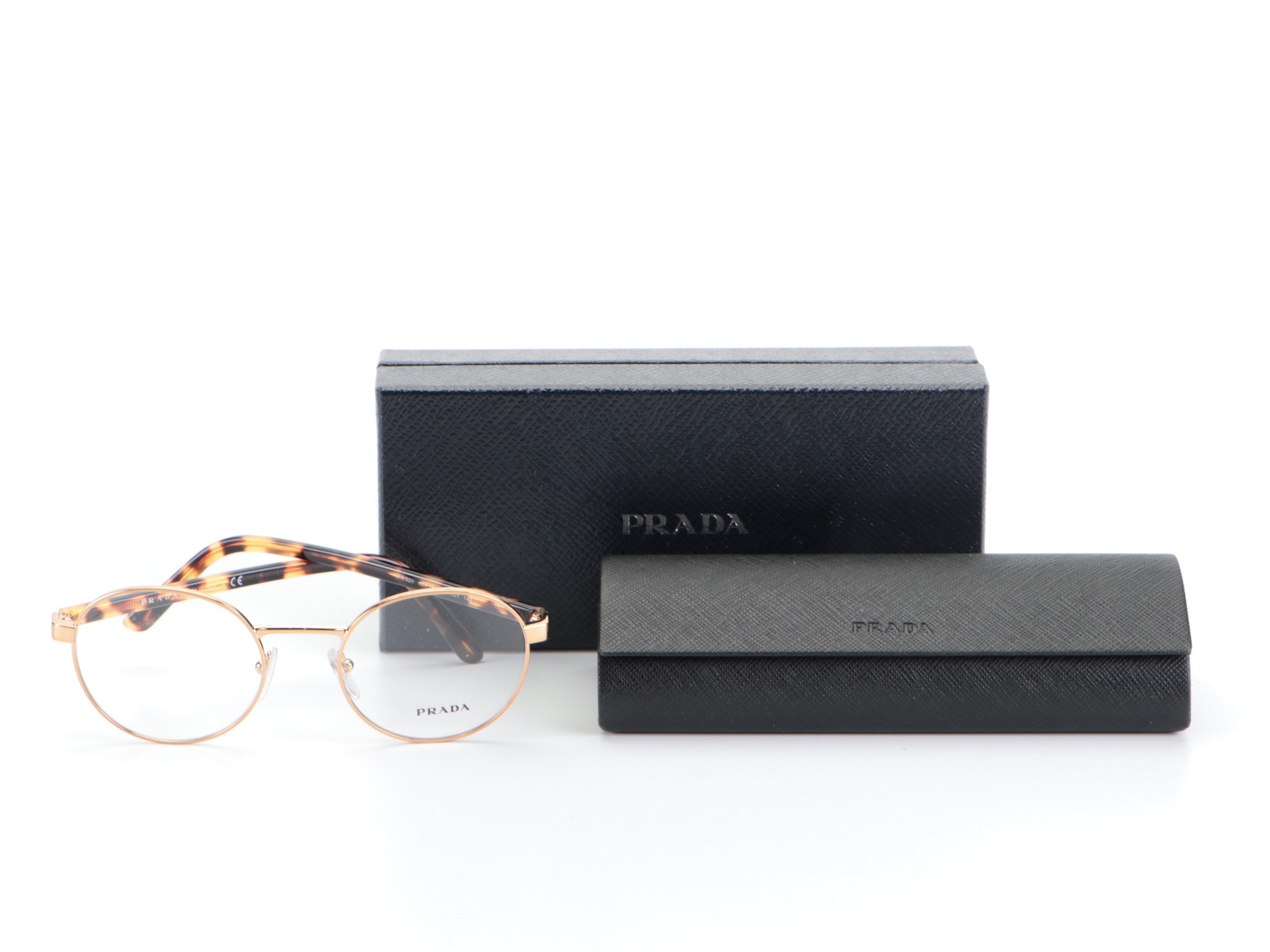 Prada VPR52X Havana Round Optical Frames with Case and Box
