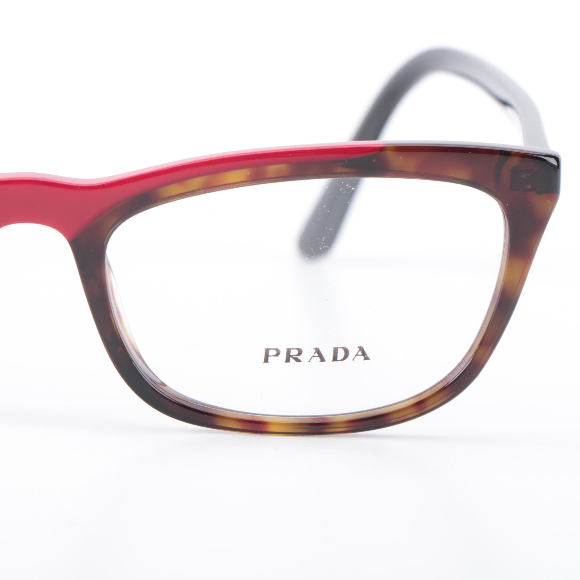 Prada VPR 10V Red and Havana Eyeglasses with Case