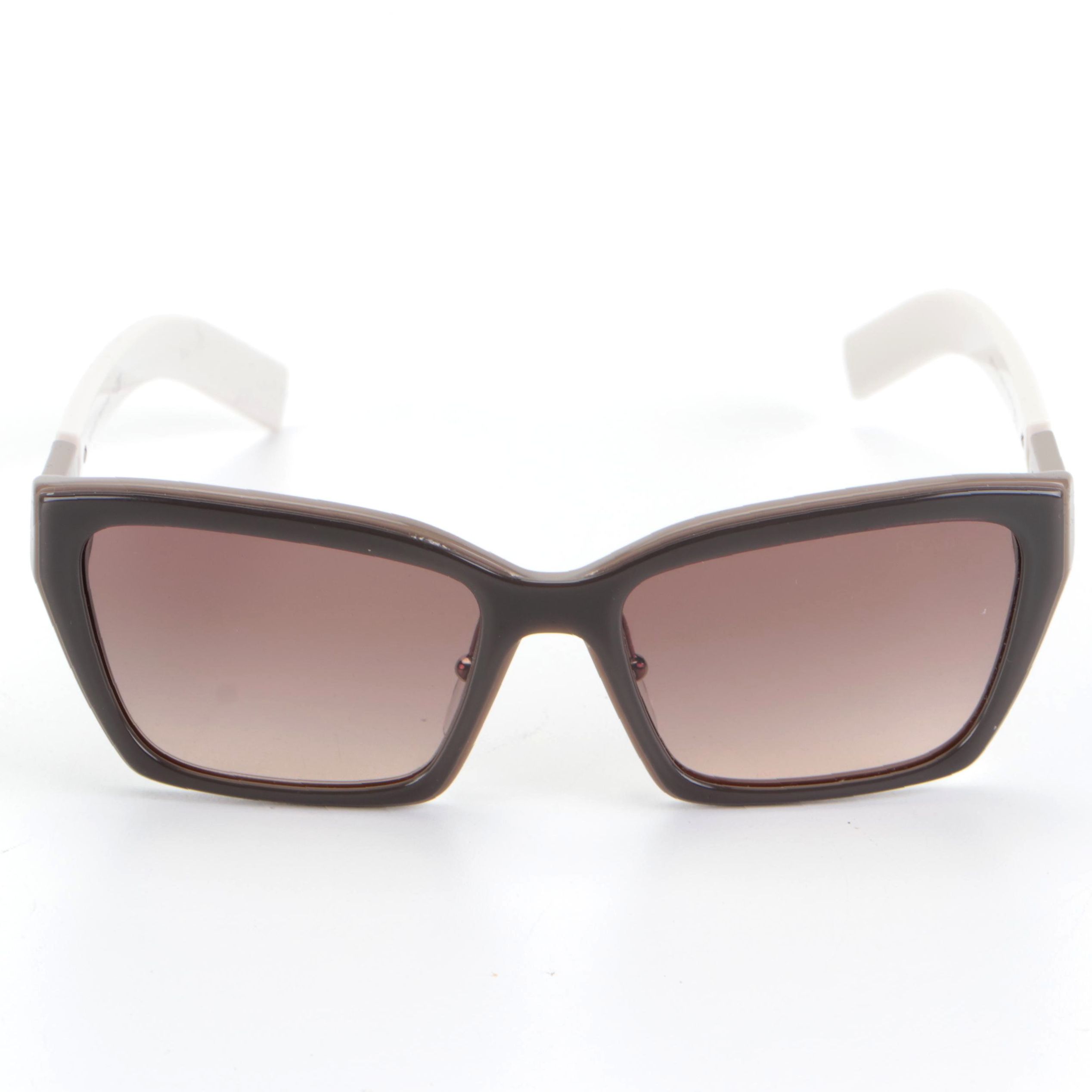 Prada SPR 14X Rectangular Sunglasses in Taupe and White with Case and Box
