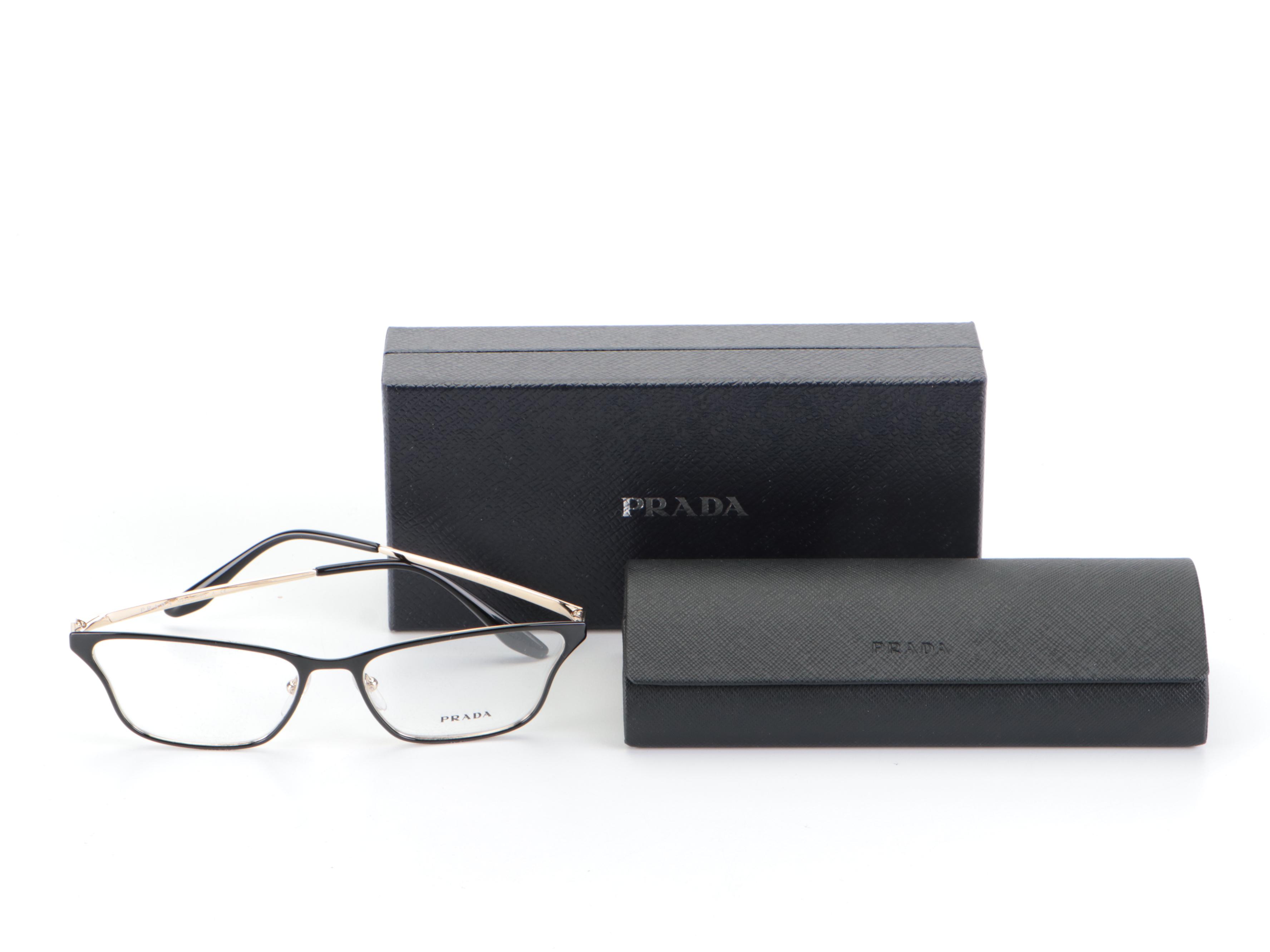 Prada VPR 60X Black Modified Cat Eye Eyeglasses with Case