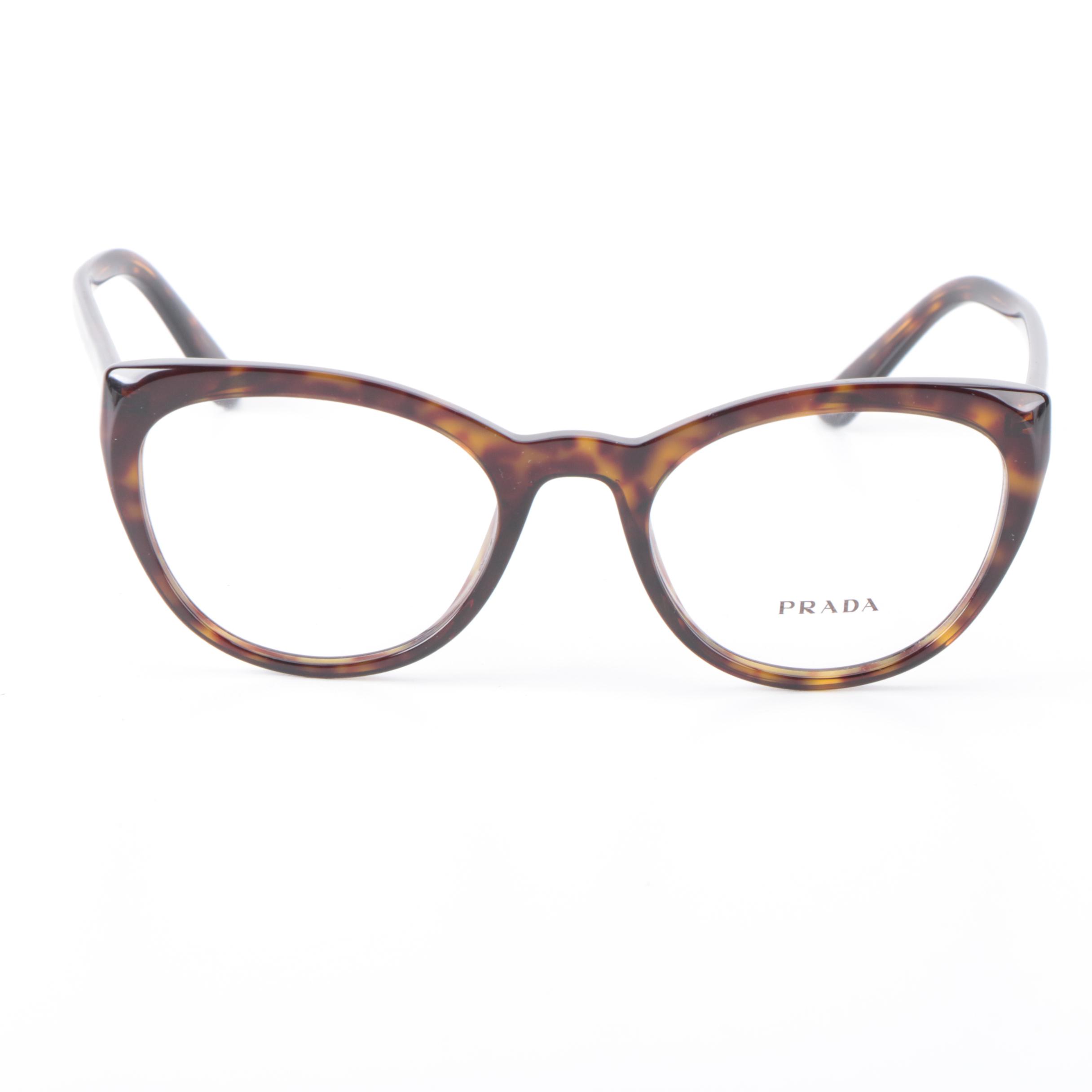 Prada VPR 07V Havana Modified Cat Eye Eyeglasses with Case