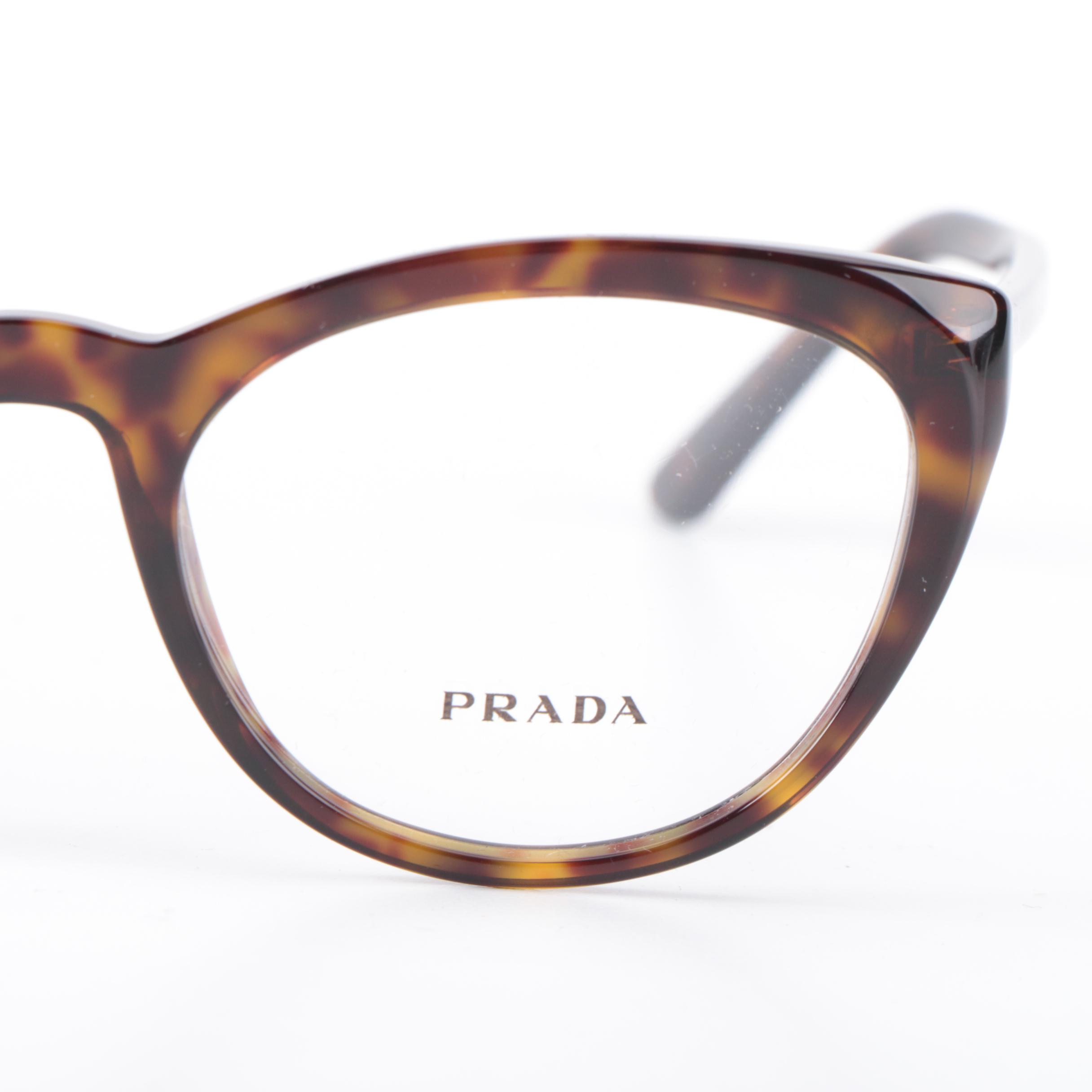 Prada VPR 07V Havana Modified Cat Eye Eyeglasses with Case
