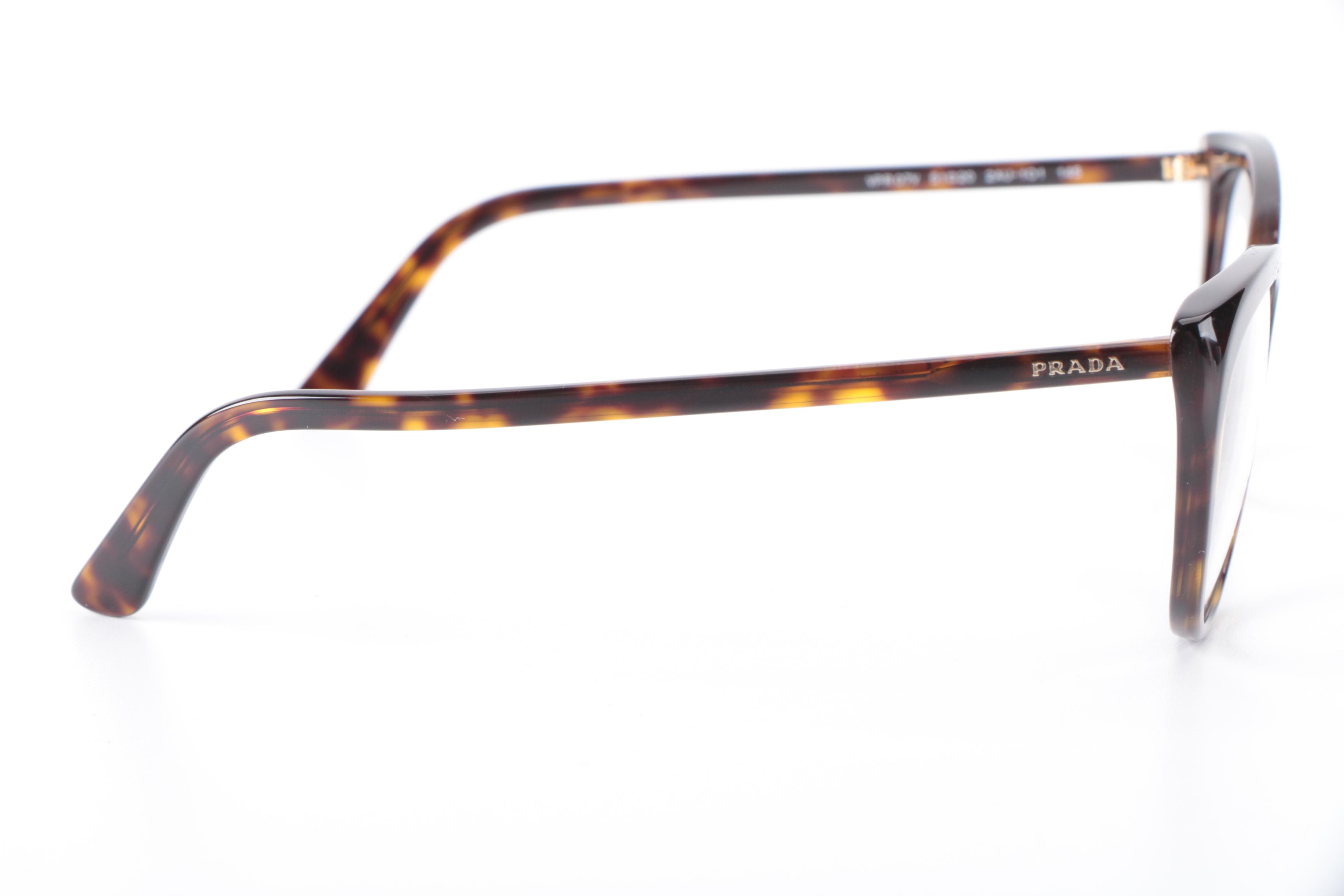 Prada VPR 07V Havana Modified Cat Eye Eyeglasses with Case